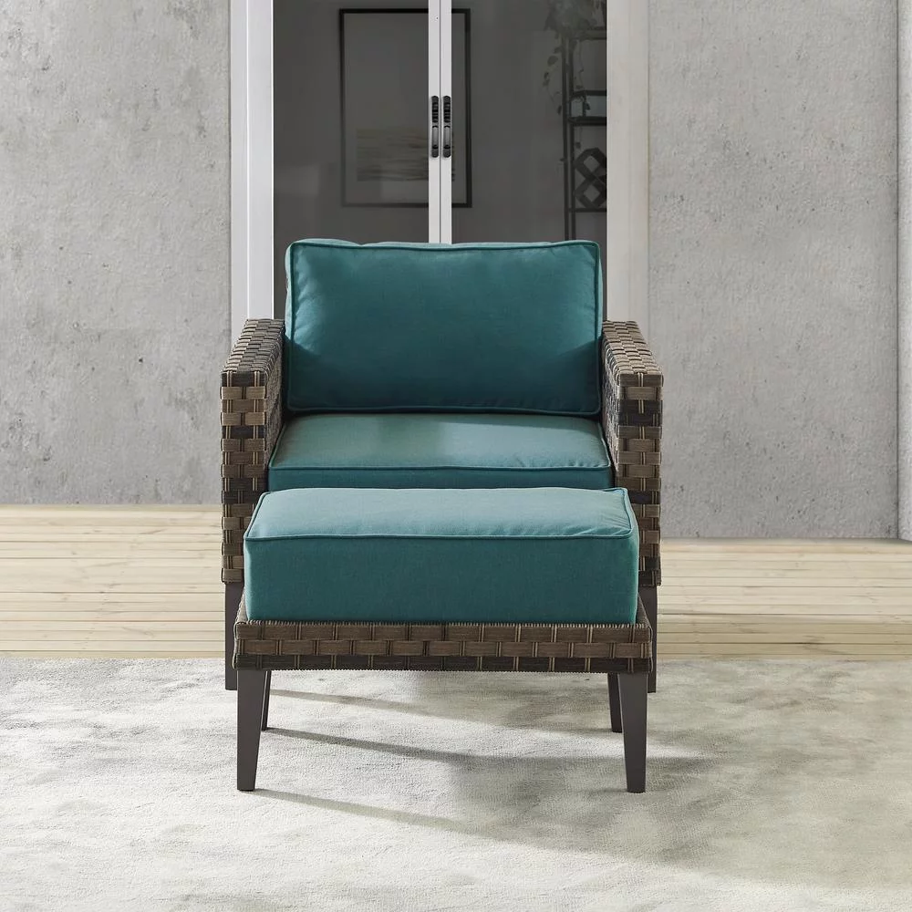 Crosley Furniture Prescott 2-PC Wicker Patio Arm Chair Set in Mineral Blue/Brown