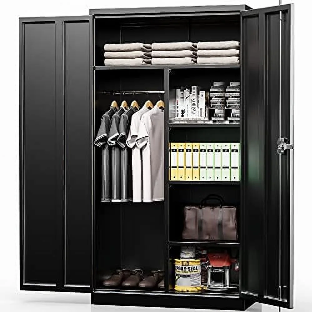STVBG Garage  Cabinets with Doors and Shelves  72" White Steel Tool Locking Cabinet  Metal  Cabinet for Home Office  Warehouse  School