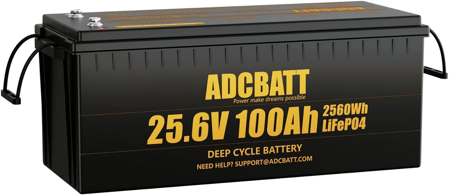 Adcbatt 24V 100Ah LiFePO4 Battery with Low Temp Charge Cut-off for Camping, Home Backup, RV