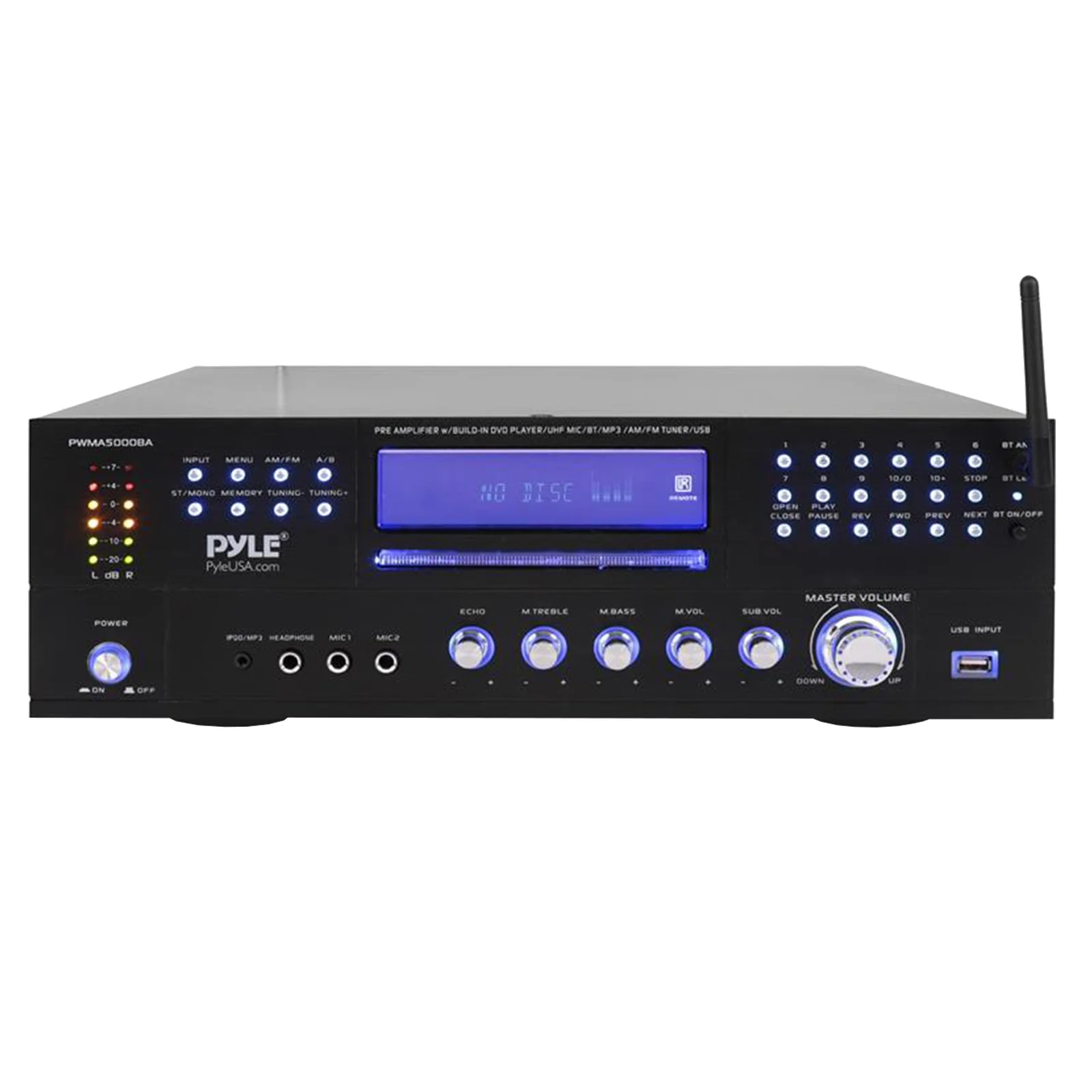 Pyle PWMA5000BA - Home Theater Preamplifier - Pro Audio Stereo Receiver System with Multimedia Disc Player, 2CH UHF Mic/MP3/USB Reader, AM/FM Radio (3000 Watt)
