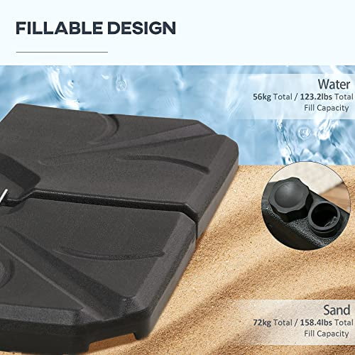 Outsunny 4 Pieces Patio Umbrella Base, Outdoor Cantilever Offset Umbrella Weights w/U-Locking, 123 lb. Capacity Water or 158 lb. Capacity Sand, Black