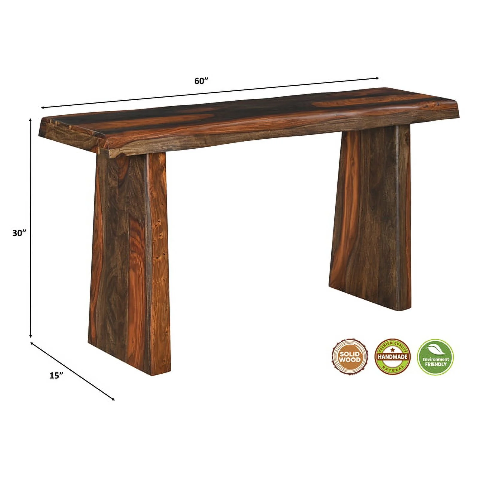 Taran Designs Darcy Live Edge Solid Wood Console Table in Dark Brown