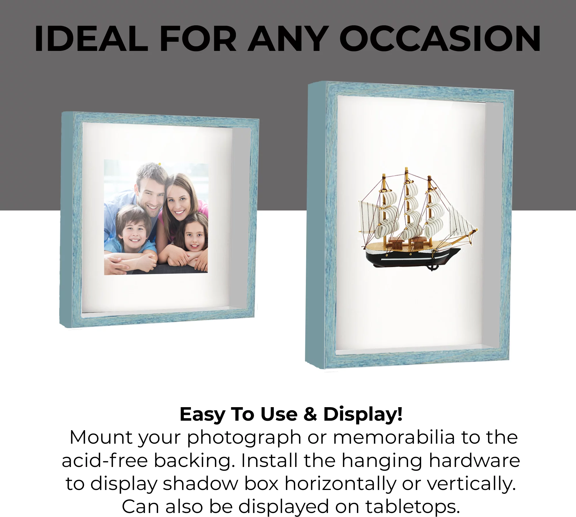 14x18 Shadow Box Frame Blue | 1.125 inches Deep Real Wood Rustic Shadowbox Display Frame | UV