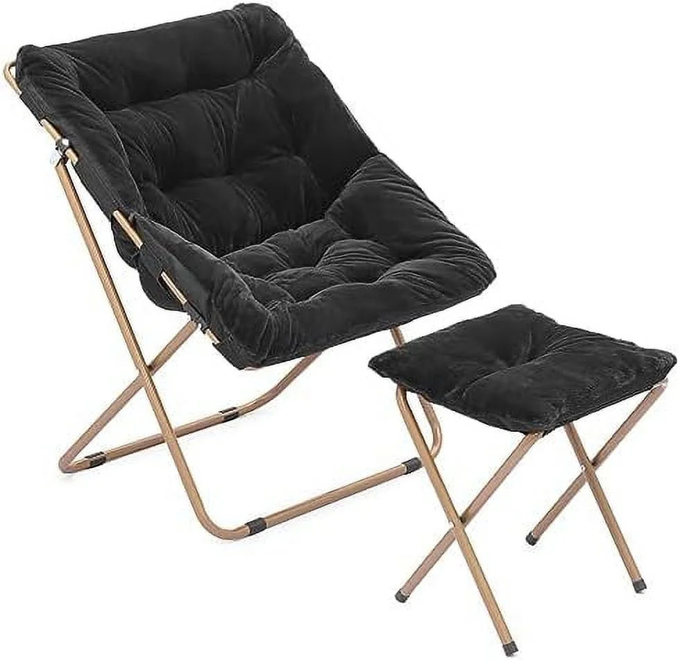 YFbiubiulife Square Foldable Oversized  Saucer Chair for Adults with Ottoman Foot  Large Cozy Chair for Bedroom  Brown