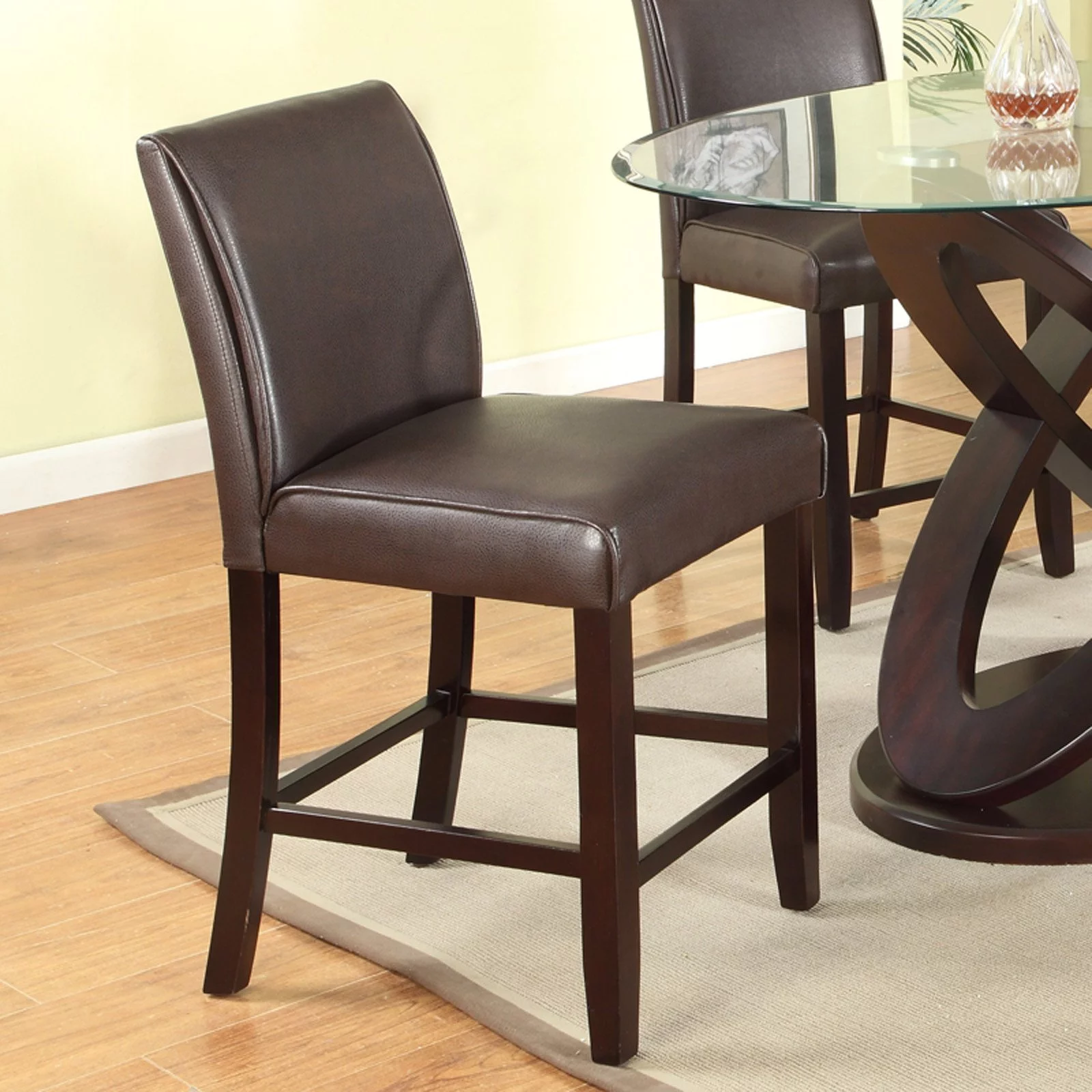 Roundhill Furniture Cicicol 5 Piece Round Faux Leather Upholstered Counter Height Dining Table Set