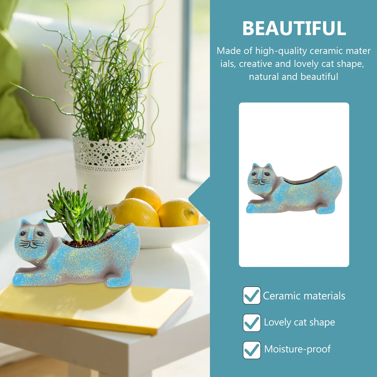 Guichaokj 1Pc Lovely Cat Shape Design Succulent Flowerpot Ceramic Creative Flowerpot
