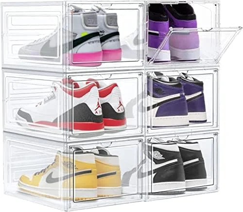 RSJIWOGZ 6 Pack Shoe Organizer for Sneaker   Shoe Boxes Clear Plastic Stackable for Closet    Plastic Shoe Organizer Shoe Containers  Shoe Display Case