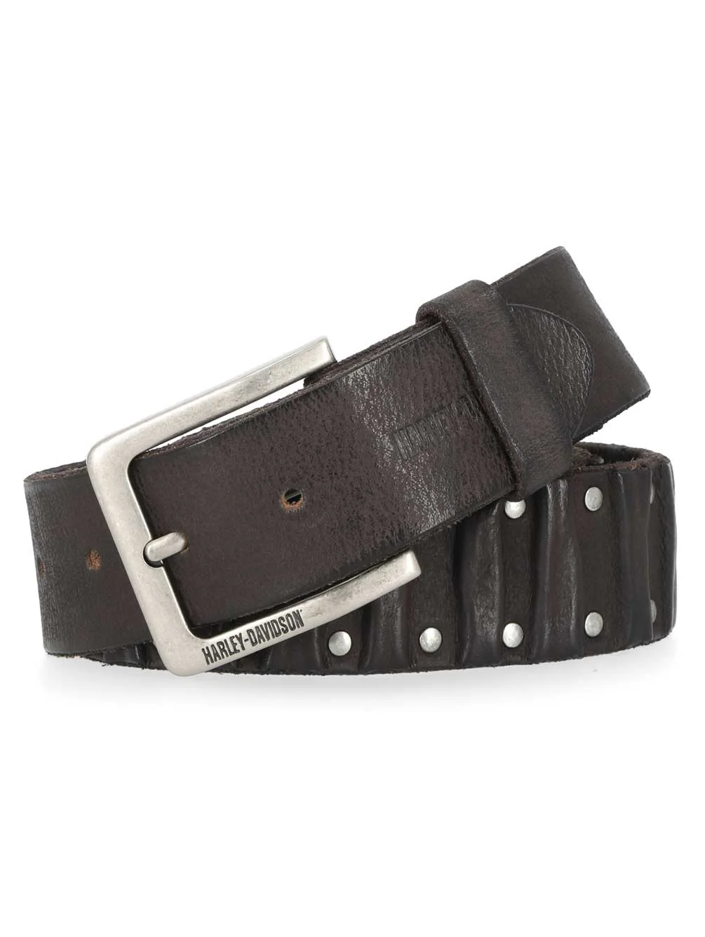 Harley-Davidson Men's Ribbed & Studded Detail Genuine Leather Belt - Black (36), Harley Davidson
