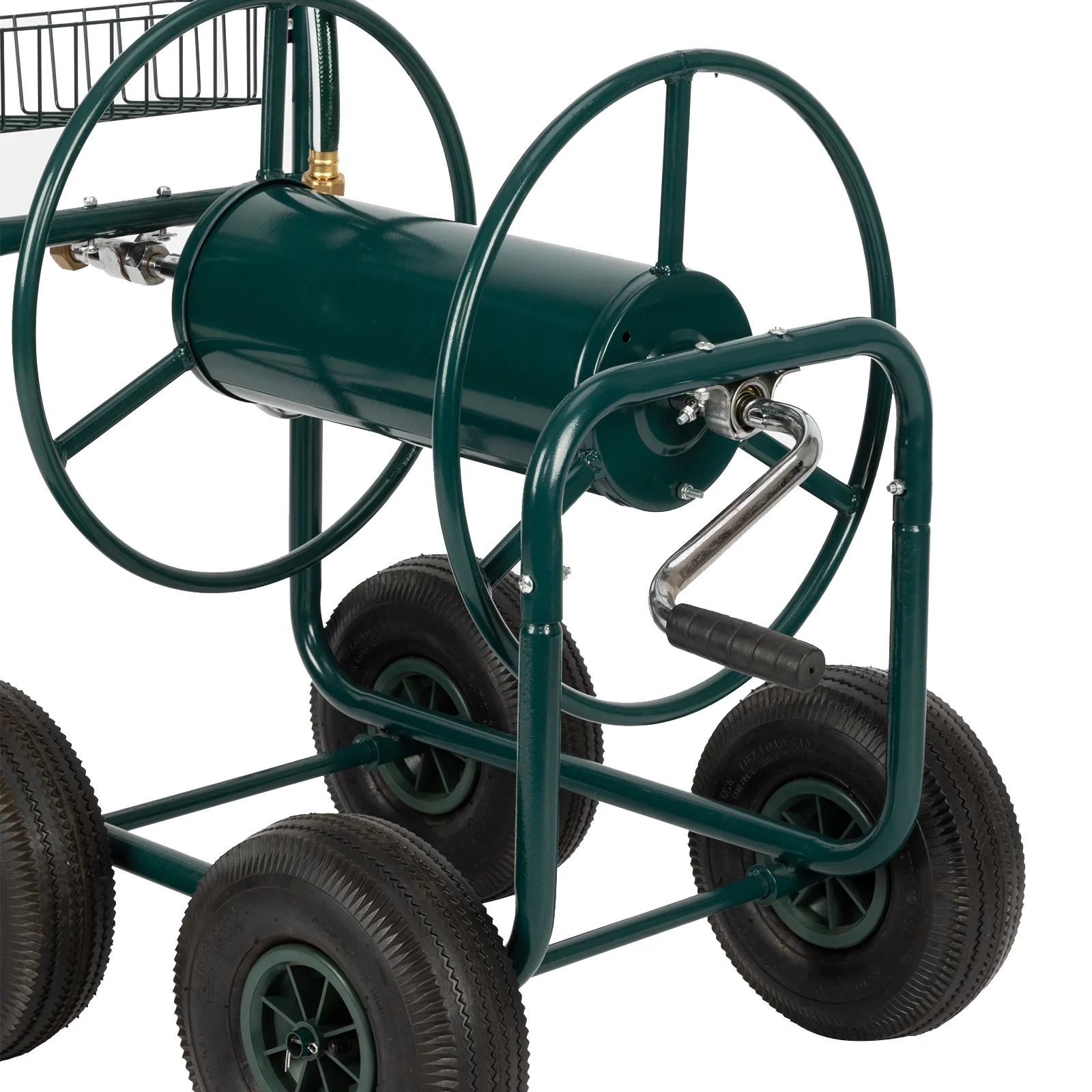 Garden Hose Reel Cart,DFITO Water Hose Cart 4 Wheels, Hold 300-feet of 5/8-inch Hose, Heavy Duty Wheel Cart Powder Coat Finish & Basket, for Garden Yard Lawn Farm Watering, (Green)