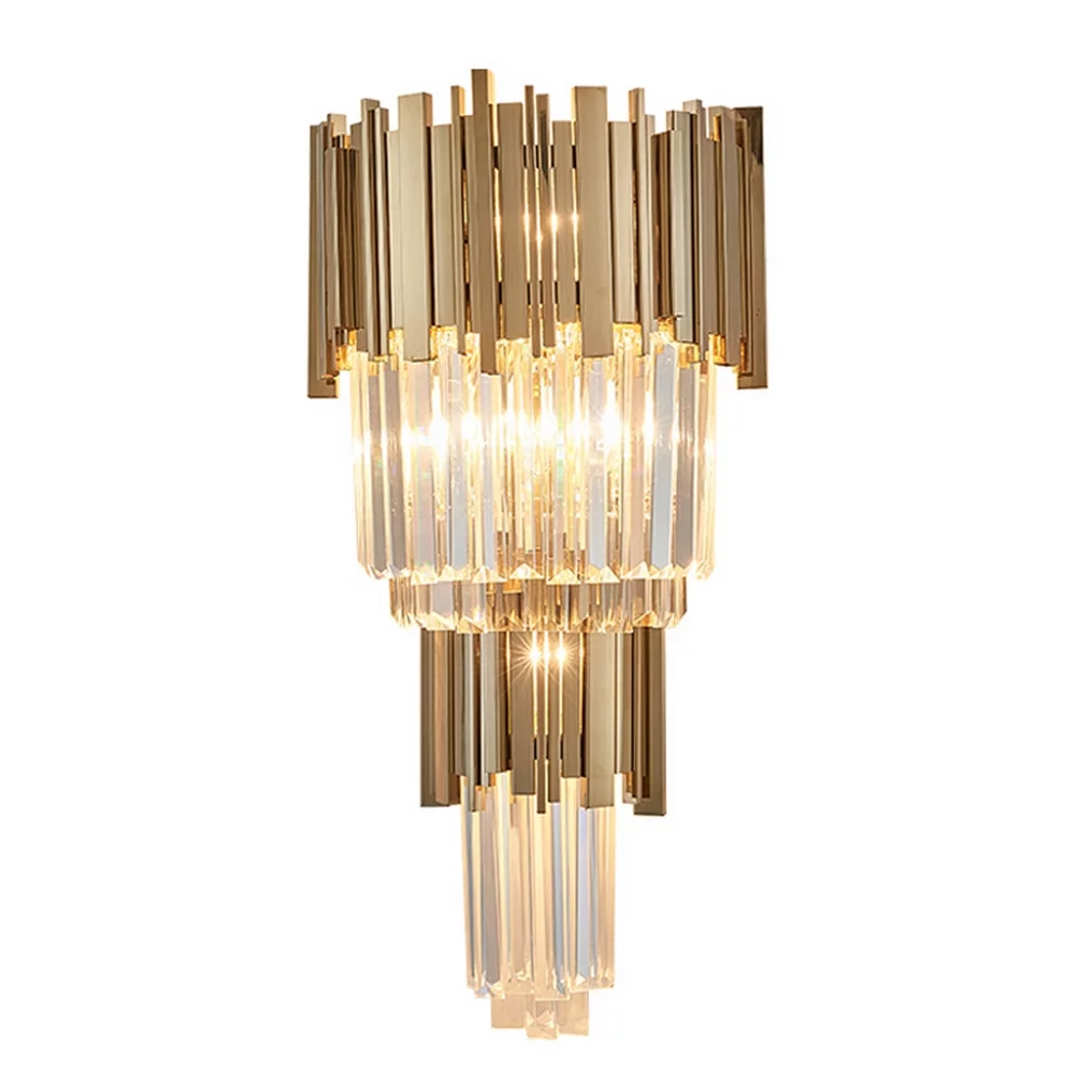 Modern Luxury Crystal Wall Light Gold LED Wall Sconce Lamp Fixture for Staircase Bedroom Living Room