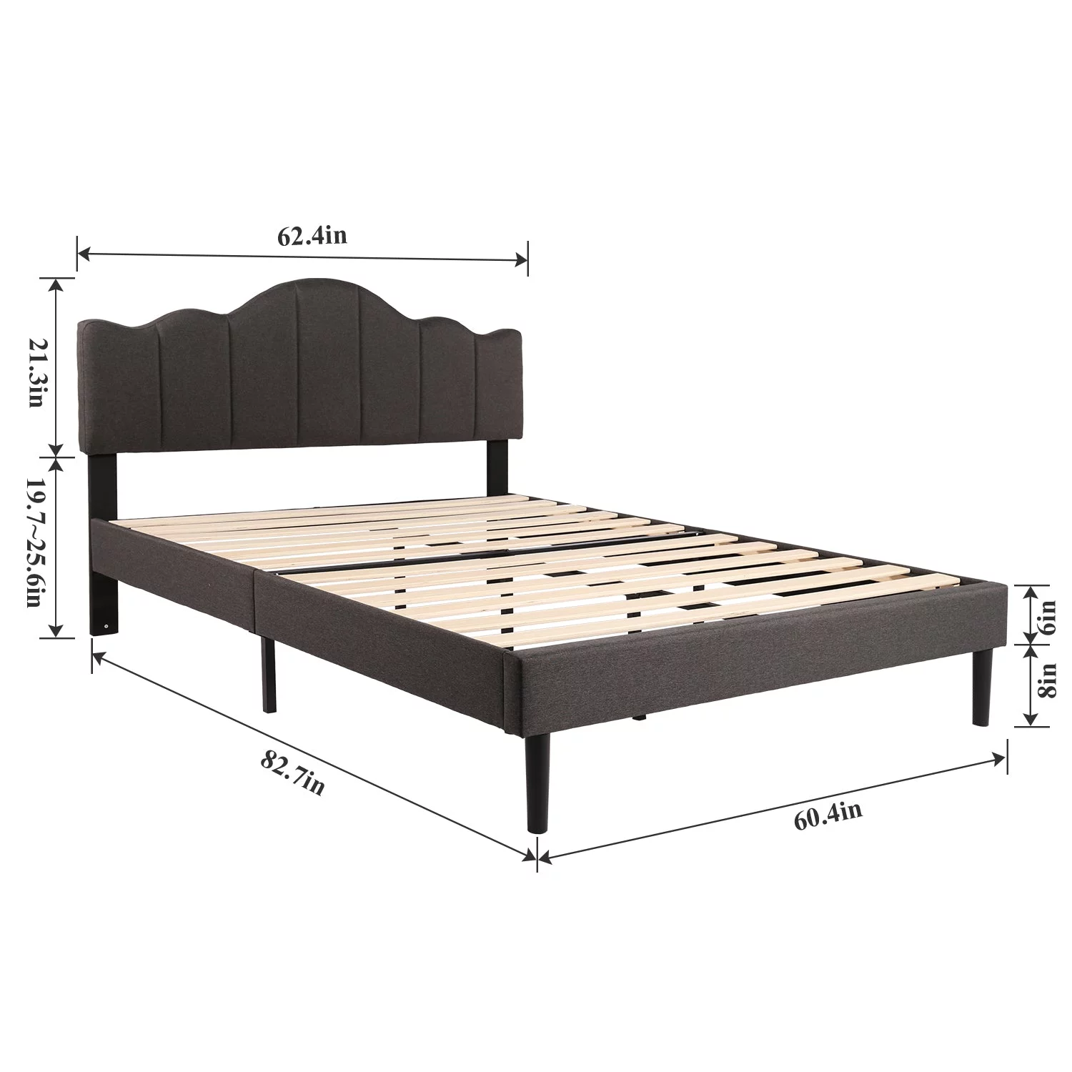 VECELO 3-Piece Bedroom Sets Upholstered Bed Frame and 2 Black Nightstand