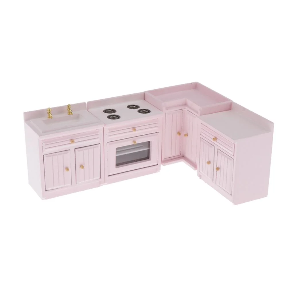 Dollhouse Miniature Kitchen Furniture Cabinet Sink Set 1:12 Scale Model, Doll House Furnishings and Pretend Play Toy