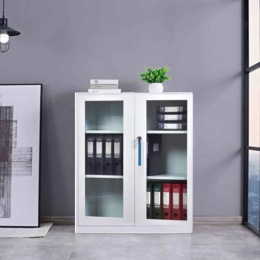 MECOLOR Small Size Office Cabinet White Color with Two Layer Lockable for box file storage(36.4
