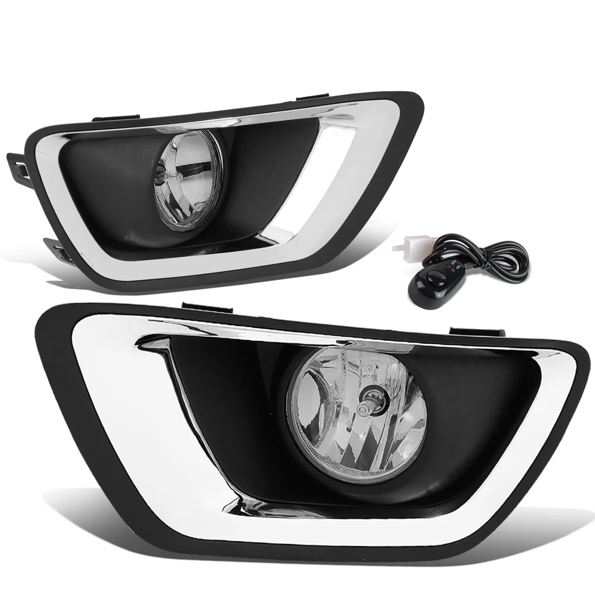 DNA Motoring FL-ZTL-288-CH For 2015 to 2019 Chevy Colorado Pair Clear Lens Front Driving Fog Light Lamps w/Chrome Trim Bezel Cover+Switch 16 17 18