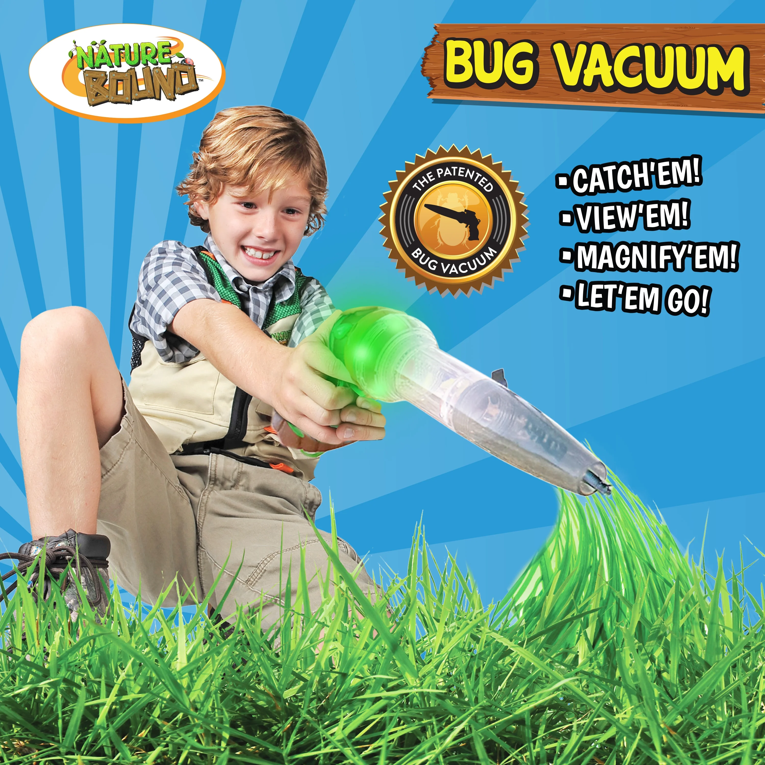 Nature Bound Bug Vacuum Catcher Kit - Patented Design with LED Lights, Extension Tube, & Magnifying Door for Kids