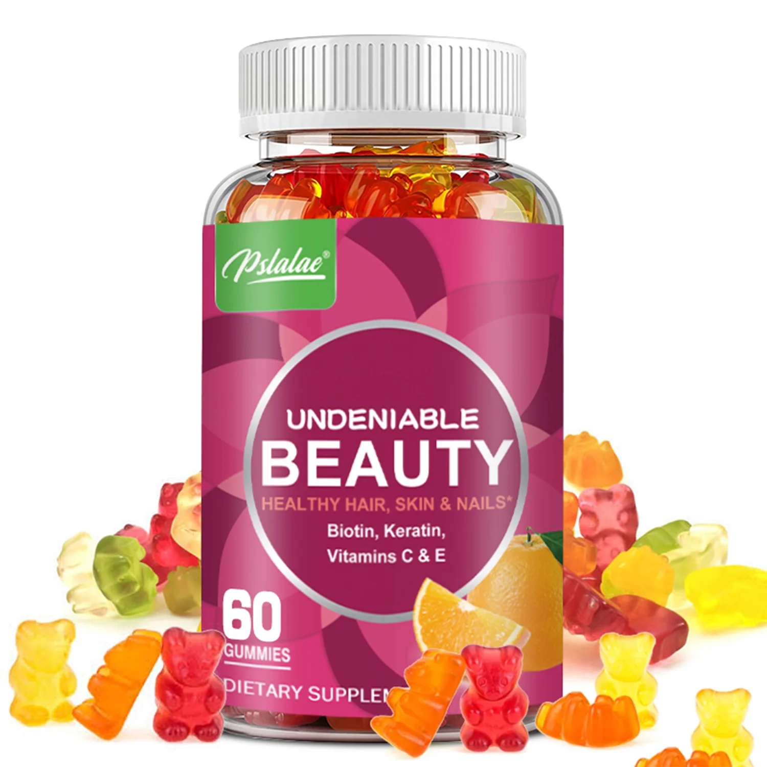 Pslalae Undeniable Beauty Gummies - for Hair, Skin, Nails - with Biotin, Keratin (30/60/100pcs)