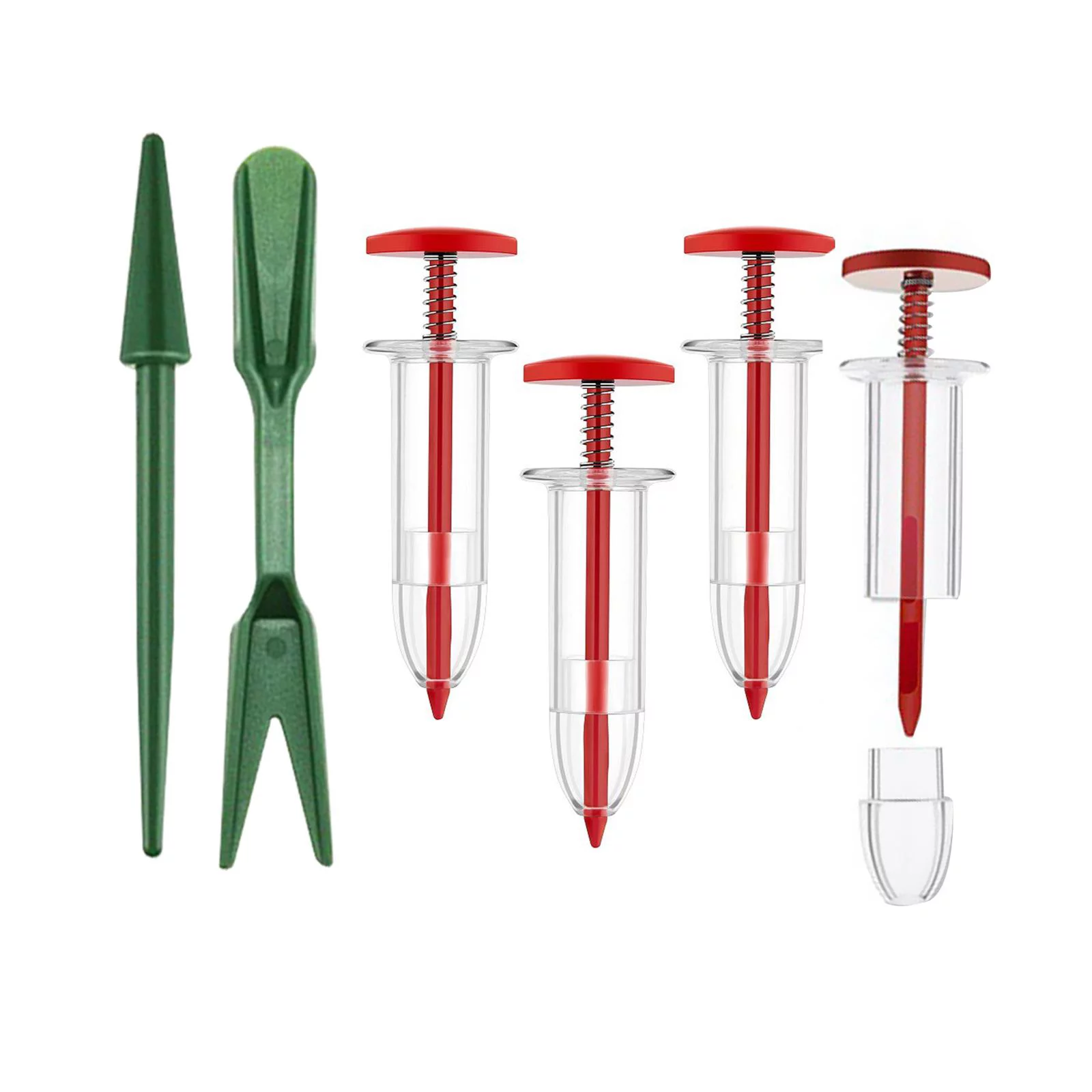 Manual Seeder Dispenser, Garden Seedling Tool, Garden Planter Starter, Garden Seeder with Transplanting Tools Red