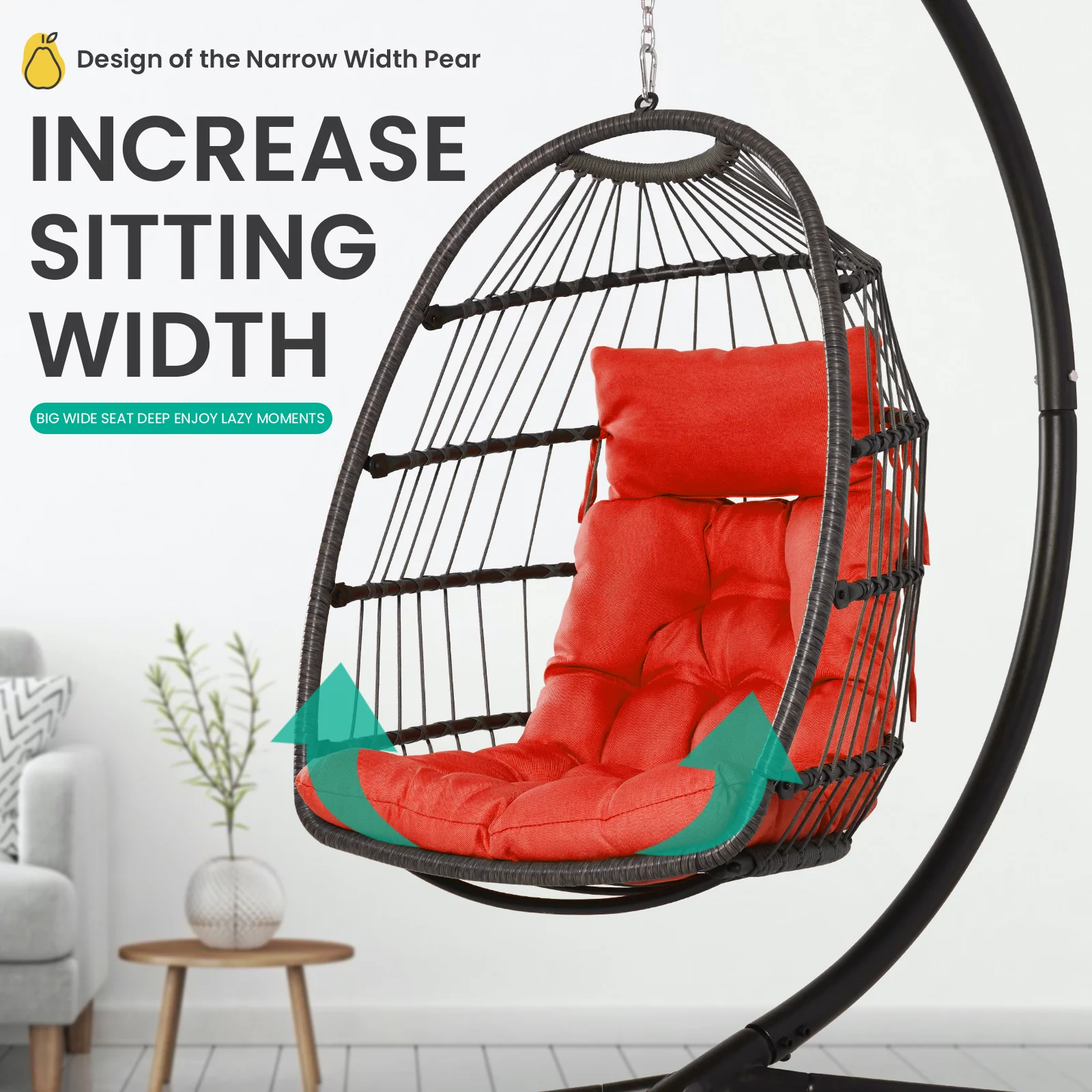 JEAREY Swing Egg Chair with Stand for Indoor Outdoor, Patio Wicker Hanging Chair, Soft Cushion and Steel Stand, for Backyard Bedroom Balcony,350 lbs Capacity