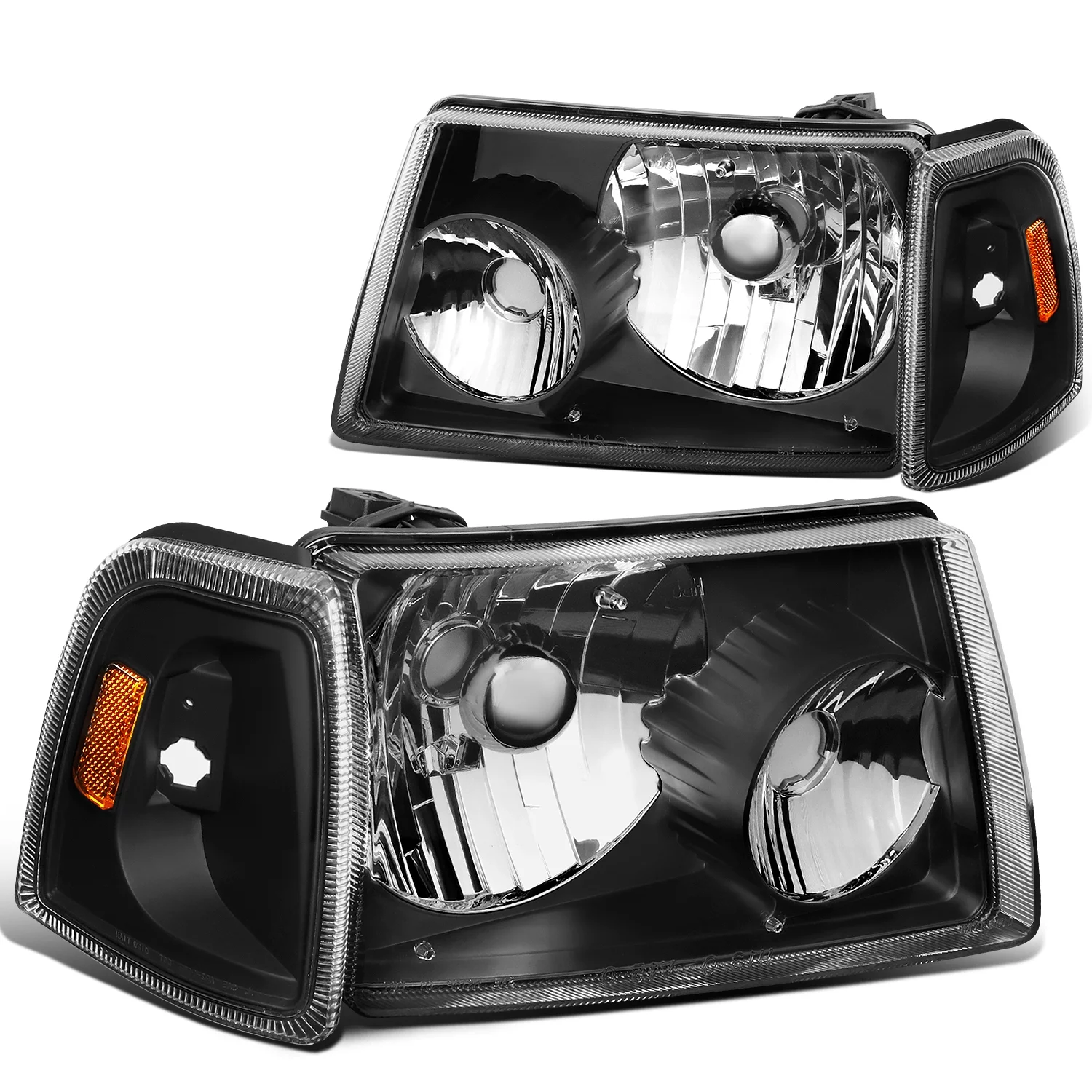 DNA Motoring HL-OH-FRAN01-BK-AM For 2001 to 2011 Ford Ranger 4pcs Headlight+Corner Lamp Black Housing Amber Side 02 03 04 05 06 07 08 09 10 Left + Right