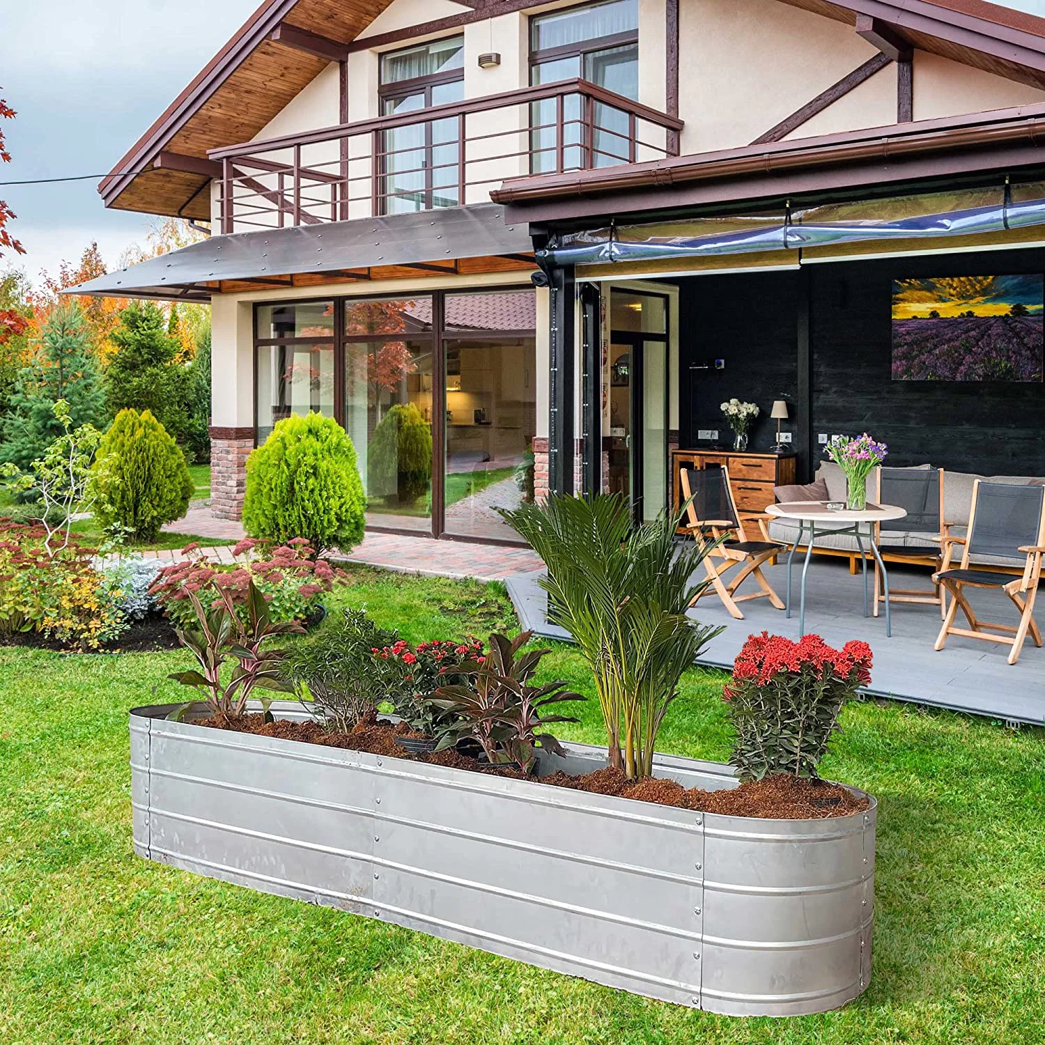 Grapevine PL10156 6A Galvanized Steel Raised Garden Bed, Oval