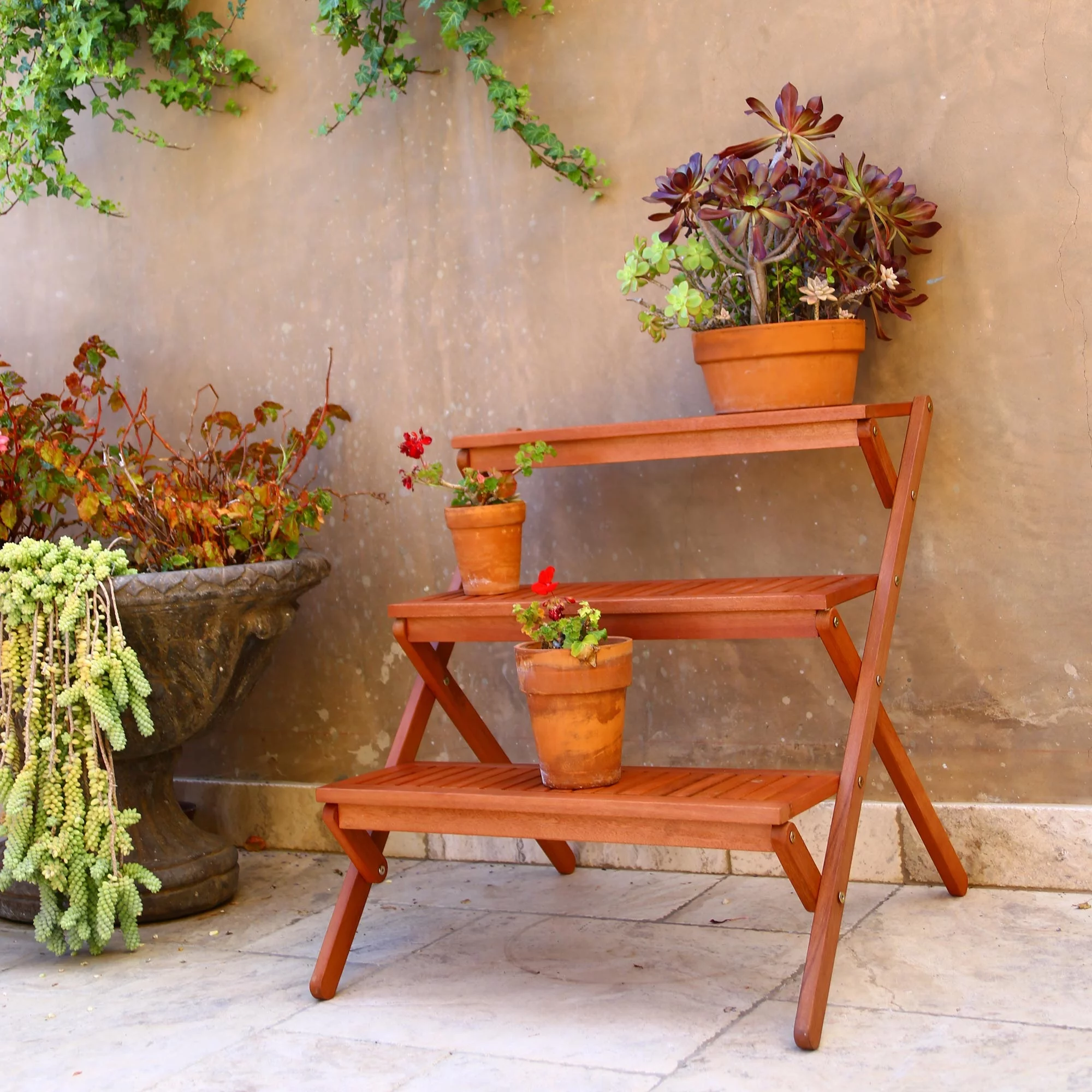 Malibu Patio Three-layer Wood Garden Plant Stand