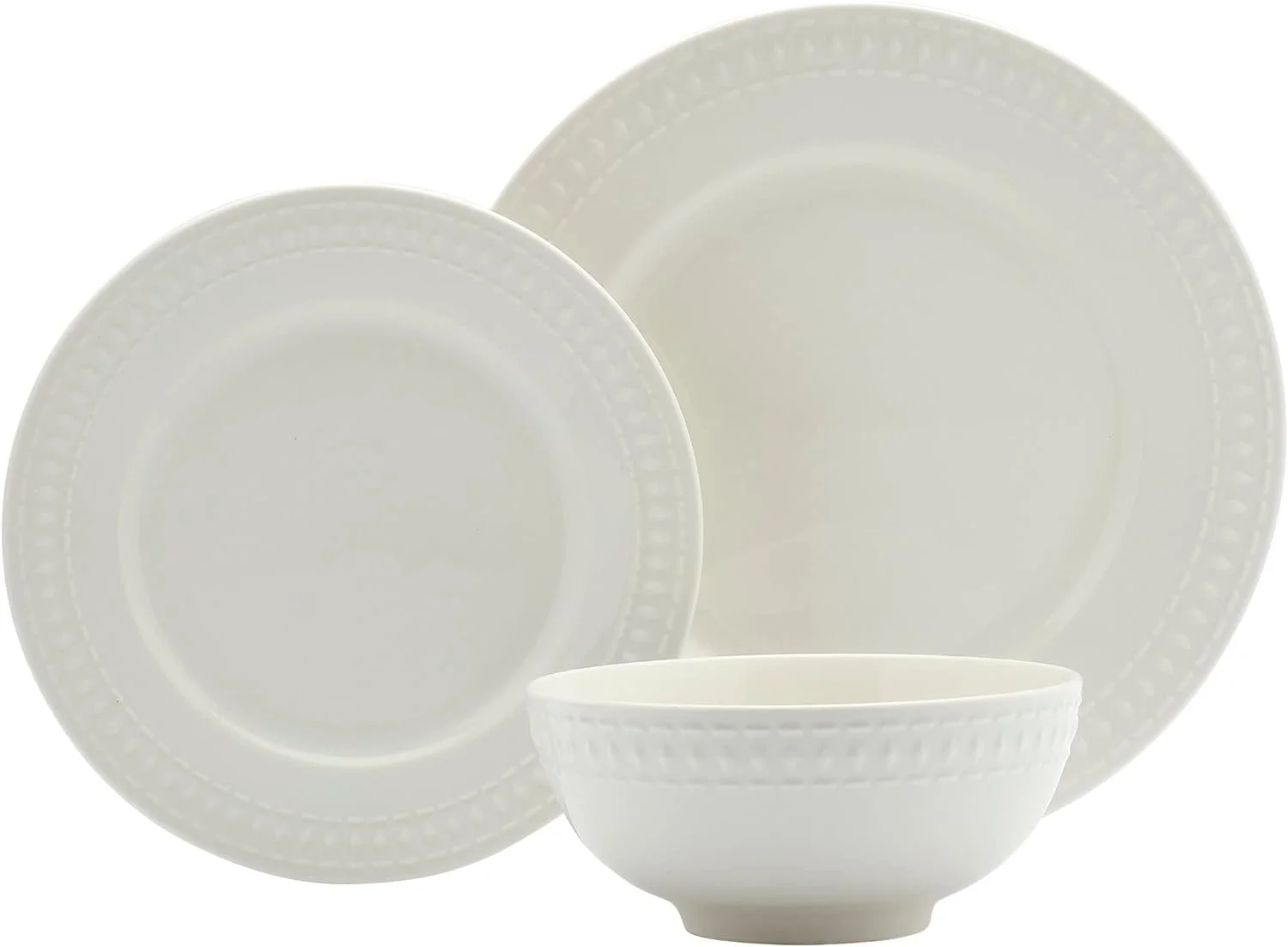 12pc Round Dinnerware Set Off/White Solid Traditional Porcelain 12 Piece Dishwasher Safe