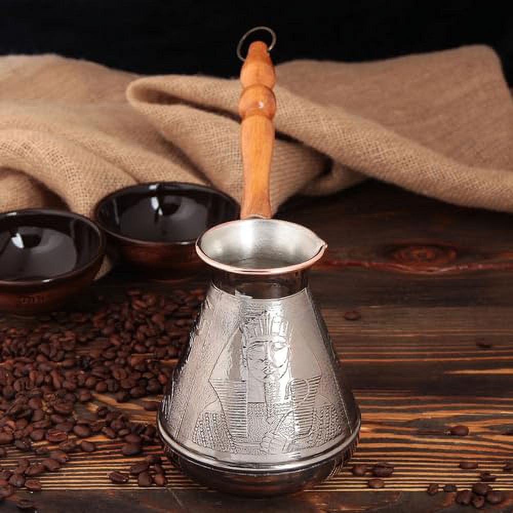Turkish Cezve 14 Fl Oz 400 ML Leopard Copper Cezve Large Turka Turkish Coffee Pot Greek Arabic Coffee Pot with Wooden Handle Jezve Maker