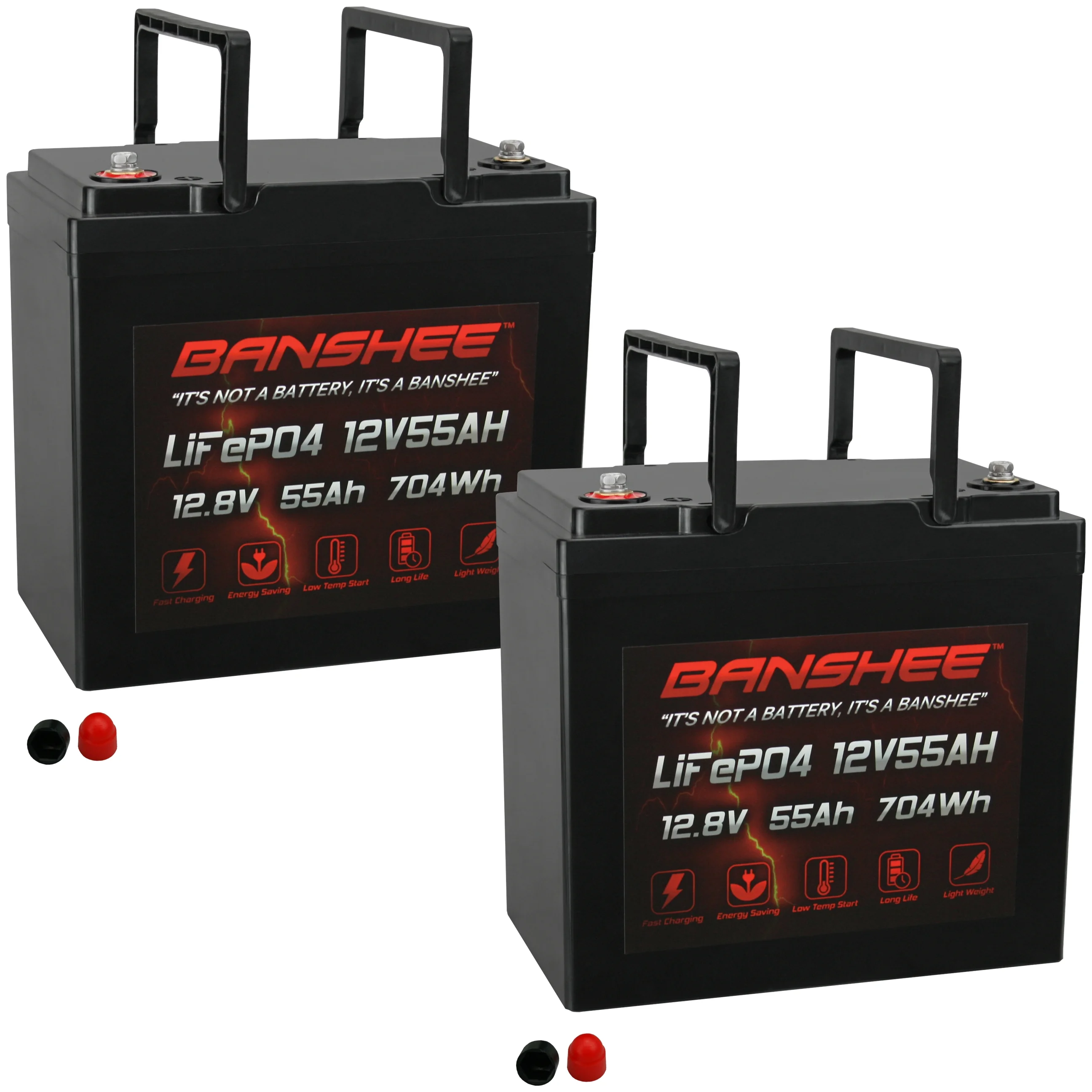 Banshee Battery 12V 55AH Lithium LiFePO4 Deep Cycle Replacement Battery Compatible with Motor Guide VariMax Trolling - 2 Pack