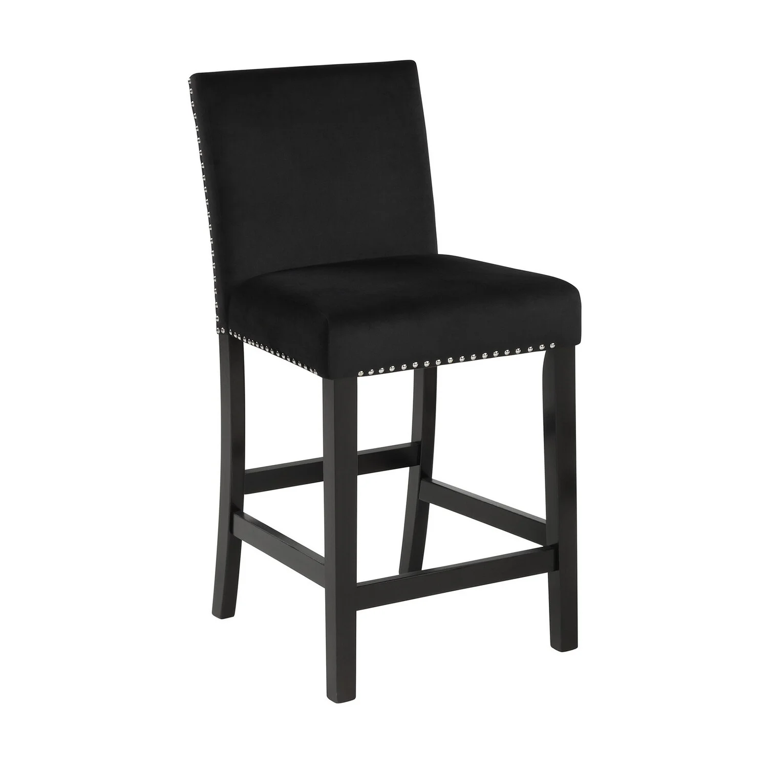 Benjara Jordan 24 Inch Counter Side Chair Set of 2, Velvet Upholstery, Wood, Black