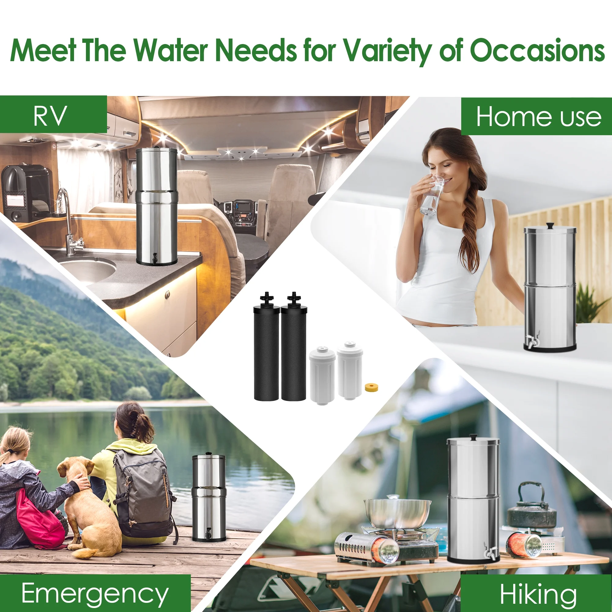 Black and Fluoride Water Filter Replacement Kit Compatible with Royal Berkey Water Filter System, 2 PCS Black BB9-2 Filters and 2 PCS PF Series 2 Fluoride Filters for Berkey Water Filters Replacement