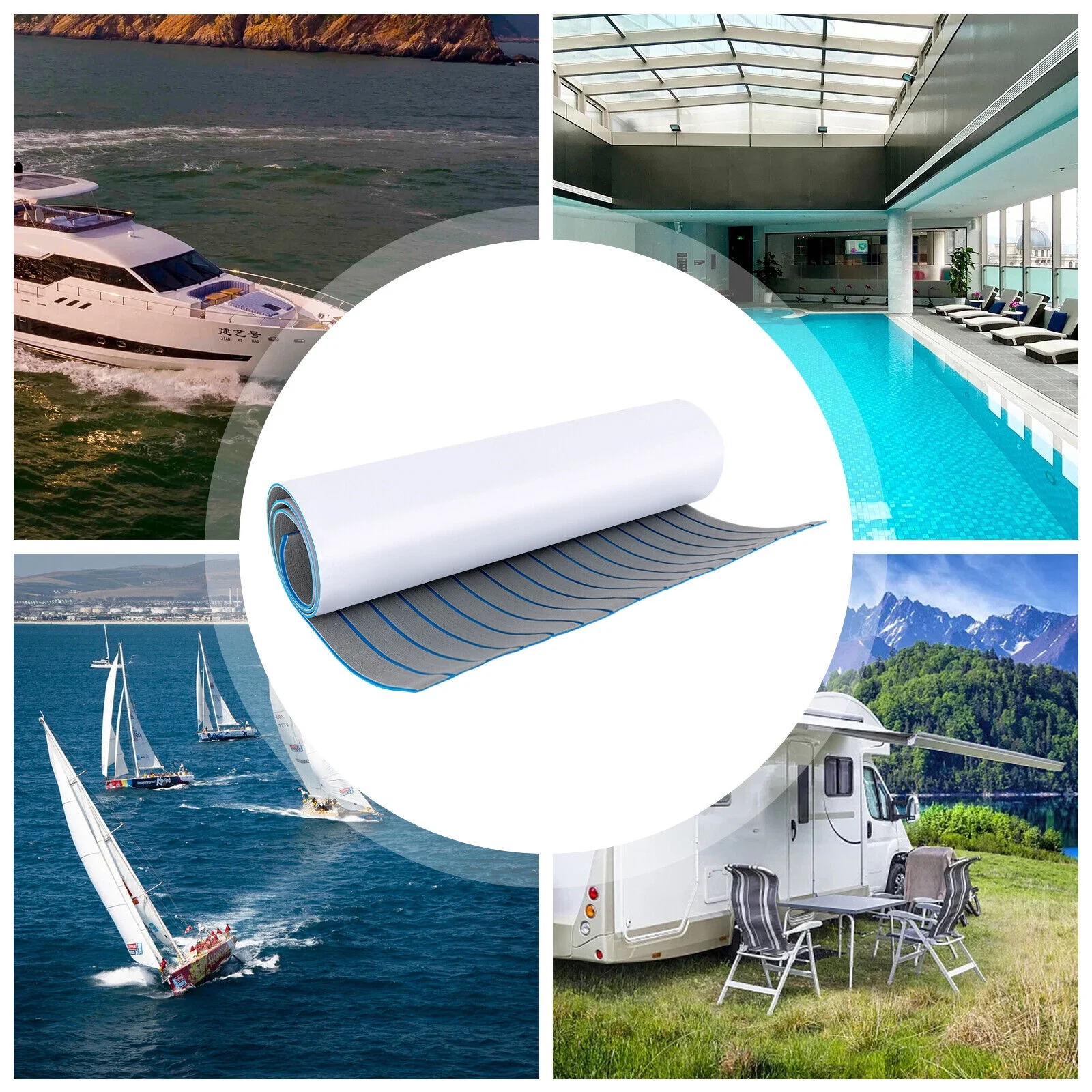 EVA Foam Boat Flooring Mat Decking Sheet Faux Teak Marine Sheet Pads,Non-Slip Self-Adhesive Thick Mat 6mm for Marine Boat Yacht Swimming Pool