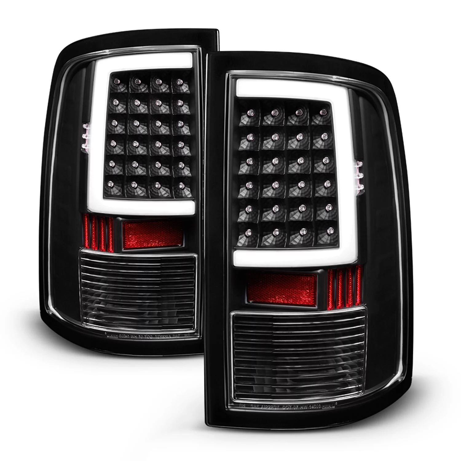 AKKON - Fits 2009-2018 Ram 1500 2010-2018 Ram 2500 / 3500 Black Smoked Headlights + [C-Light Bar] LED Blk Tail Brake Lights Pair