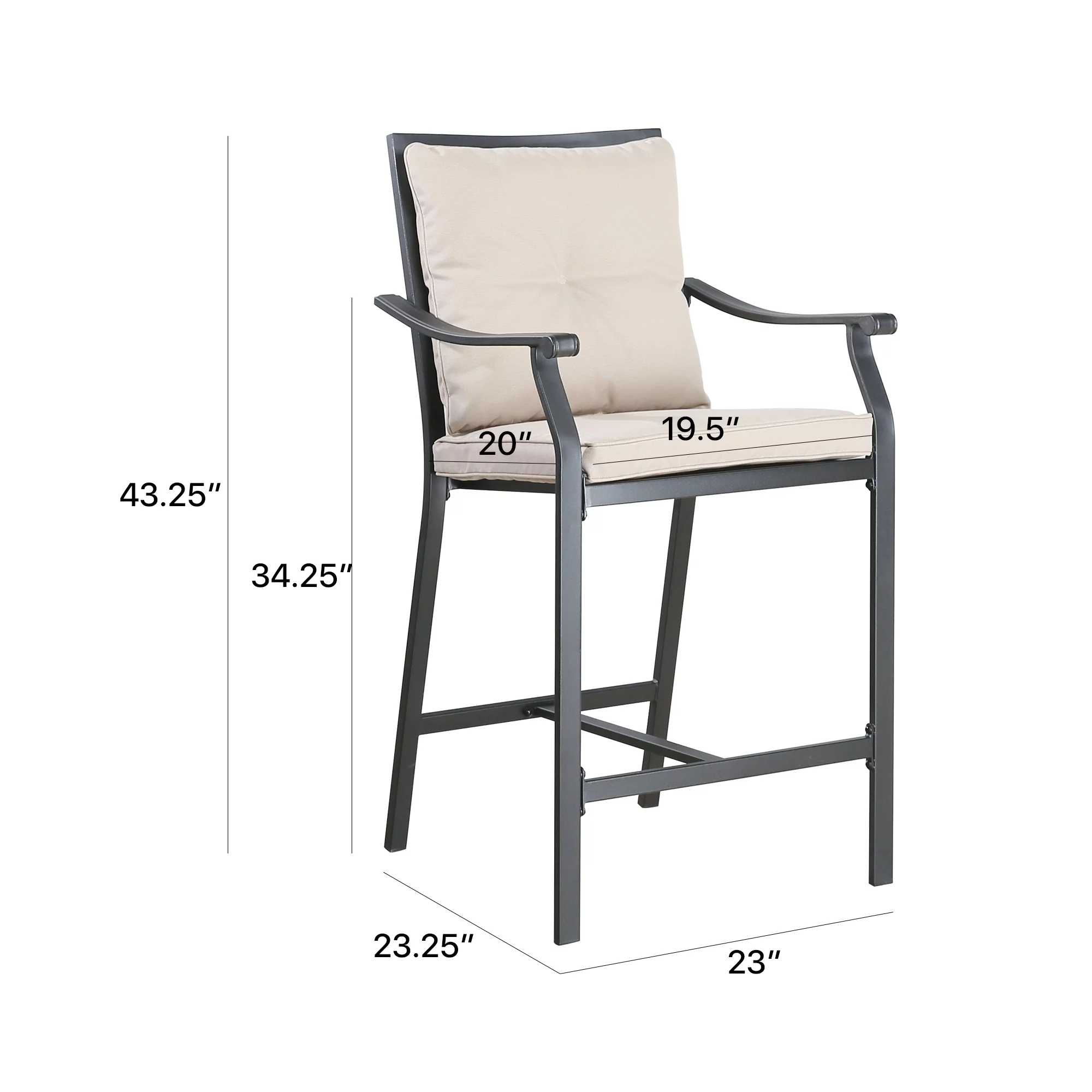 Ulax Furniture Patio Bistro Bar Stools Metal Counter Height Stools with 100% Polyester Cushion, Set of 2