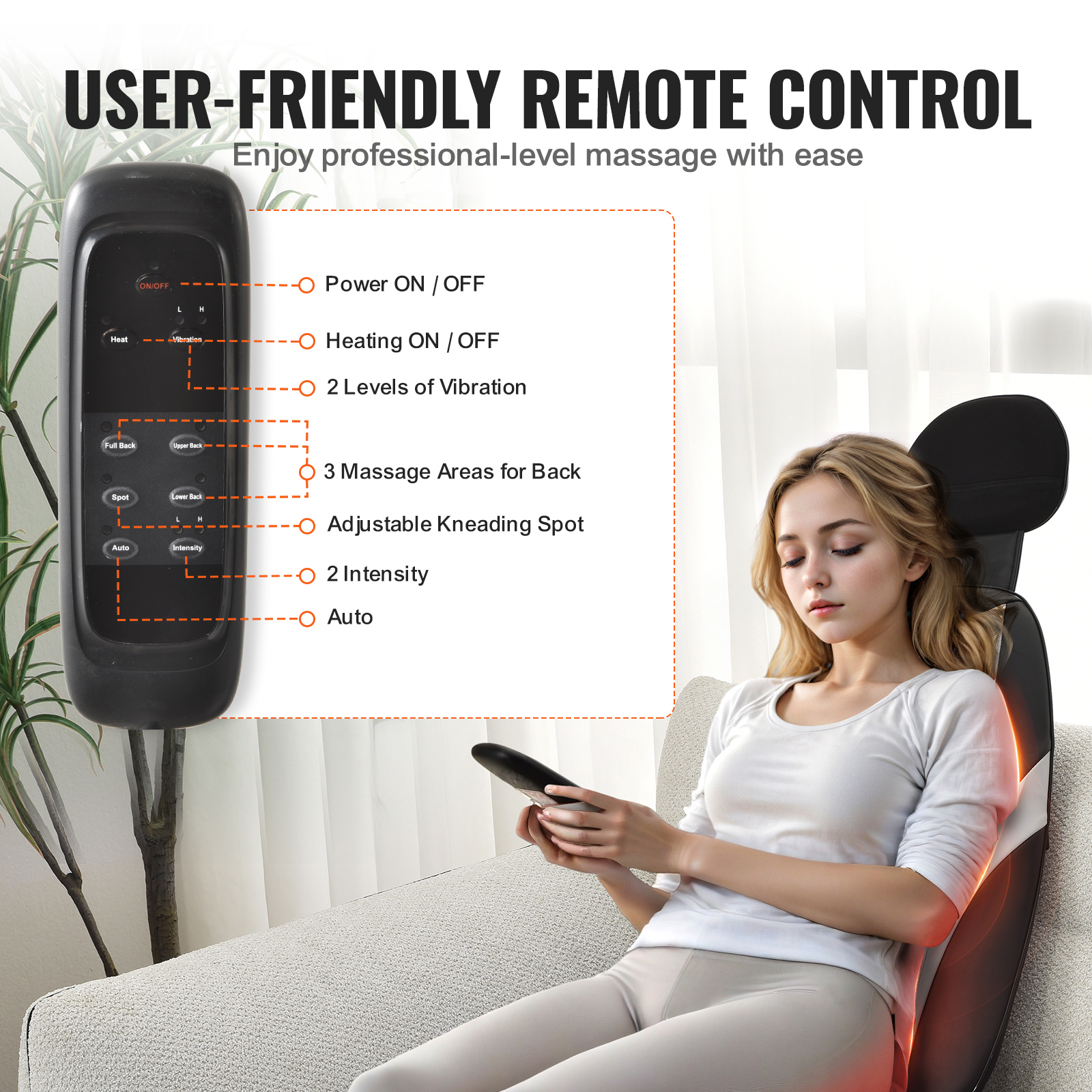 SKYSHALO Shiatsu Back Massager with Heat, Deep Kneading Massage Chair Pad with Adjustable Intensity& 5 Vibration Modes, Shiatsu Chair Massager to Relax Full Body Muscle