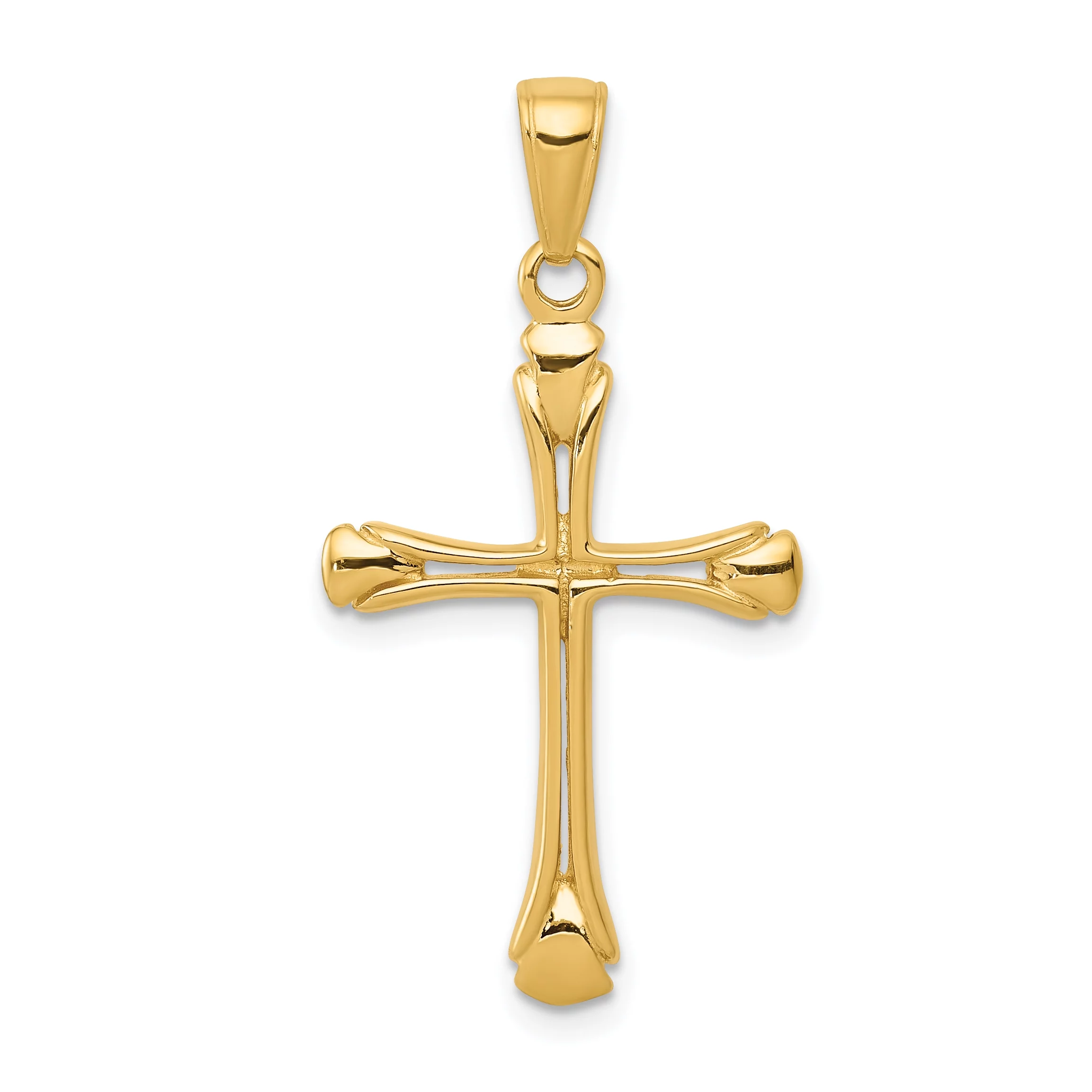 Carat in Karats 10K Yellow Gold Cross With Triangle Tips Pendant Charm (33mm x 17mm) With 14K Yellow Gold Lightweight Rope Chain Necklace 20''