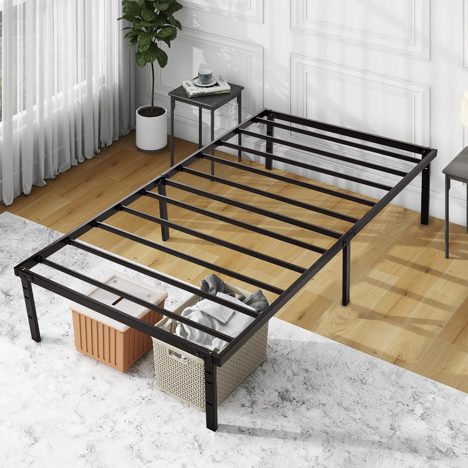 Twin Size Bed Frame with Steel Slats, 14 Inches High Noise Free Metal Platform,Heavy Duty Non-Slip,Black