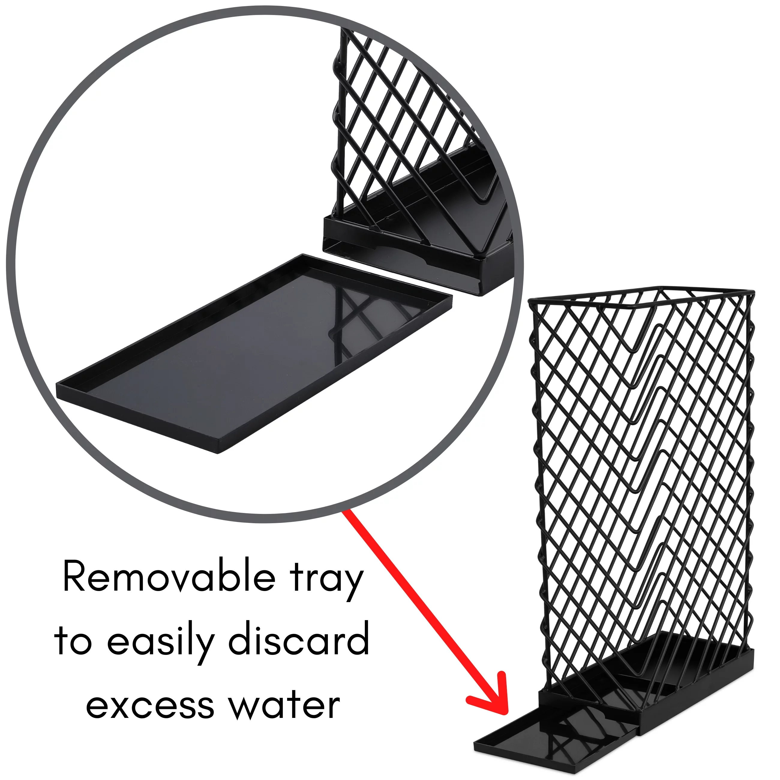 BirdRock Home Umbrella Holder Stand with Removable Water Tray - Diagonal Design - Black