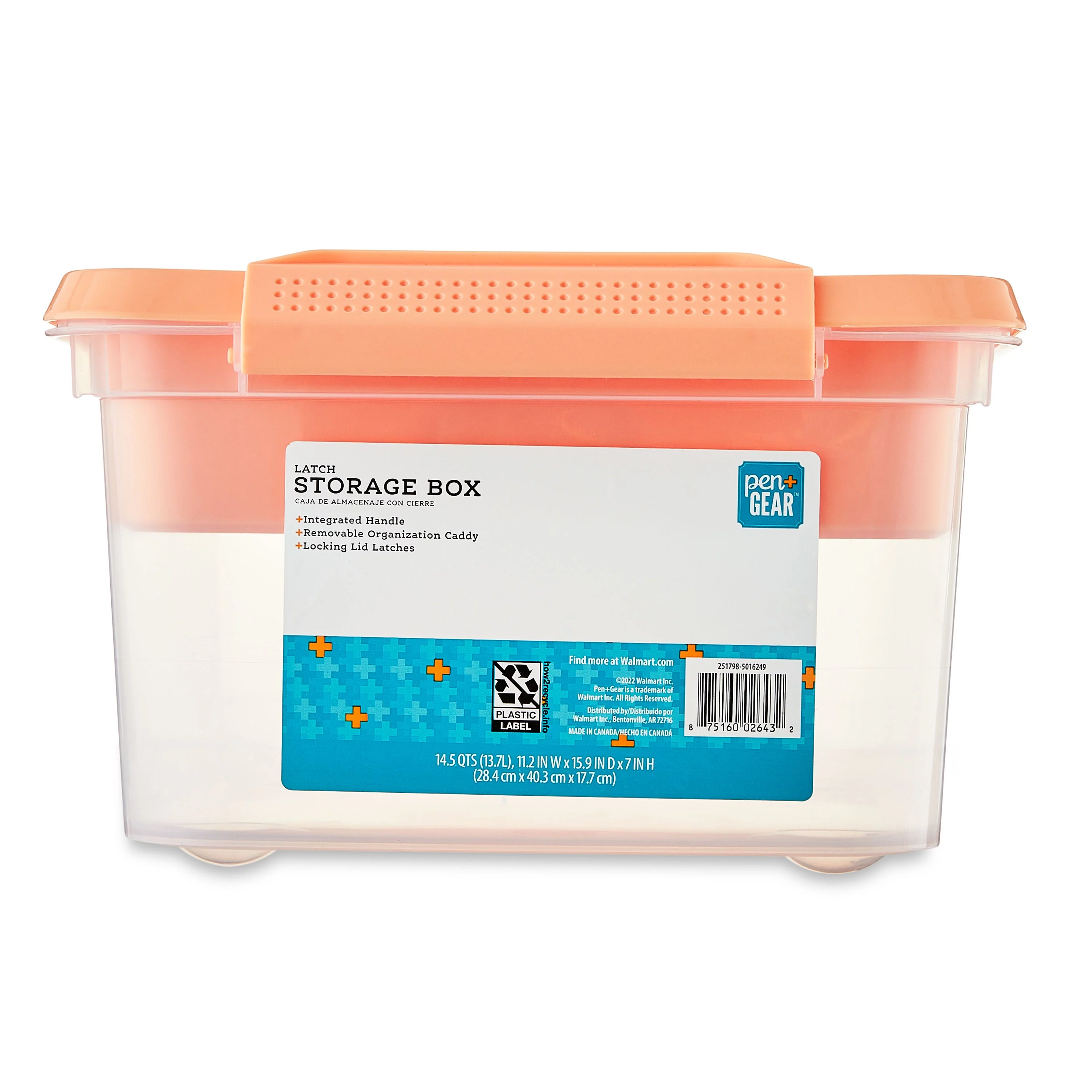 Pen + Gear 14.5-Quart Plastic Latch File Organizer Storage Box, Icy Peach, 1-Pack
