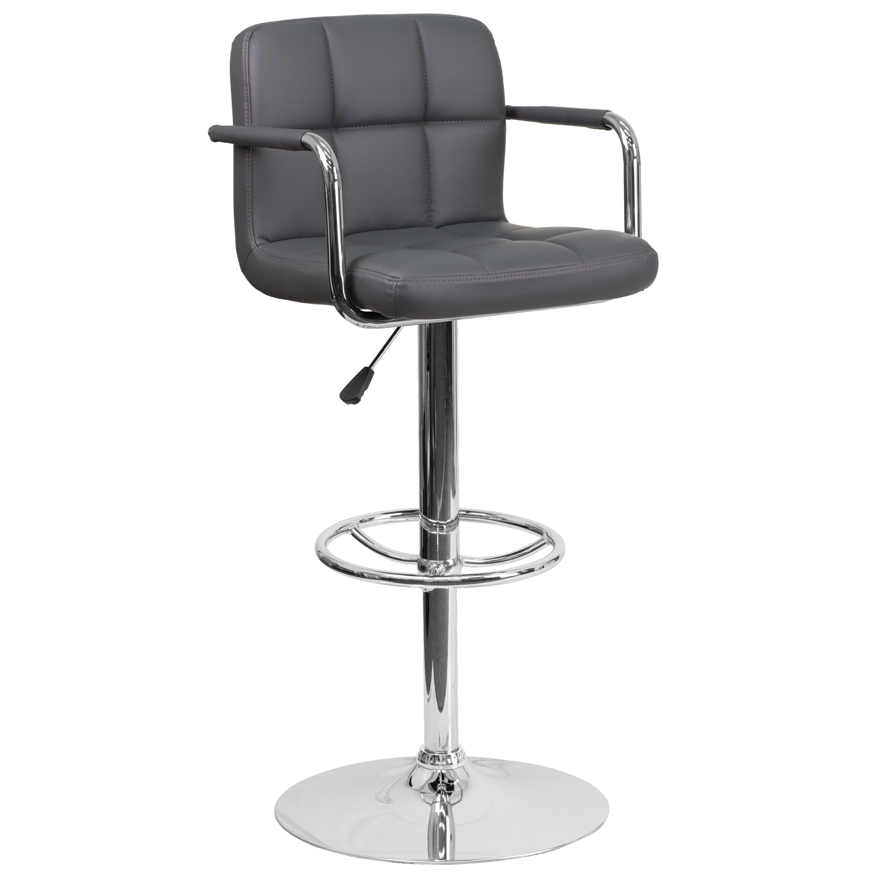 Flash Furniture Quilted Vinyl Adjustable Height Barstool with Arms and Chrome Base - 20