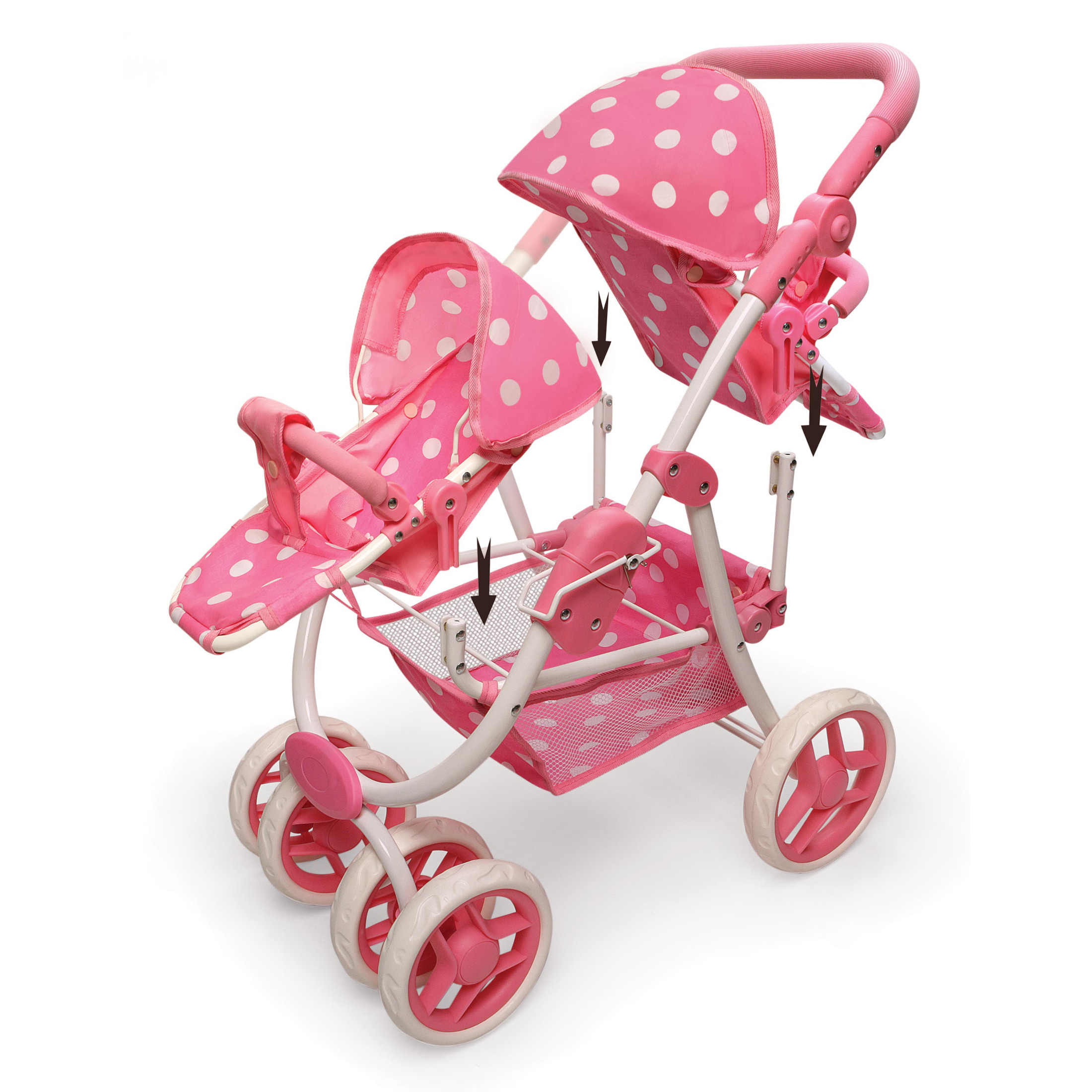Reversible Double Doll Stroller - Pink/Polka Dots