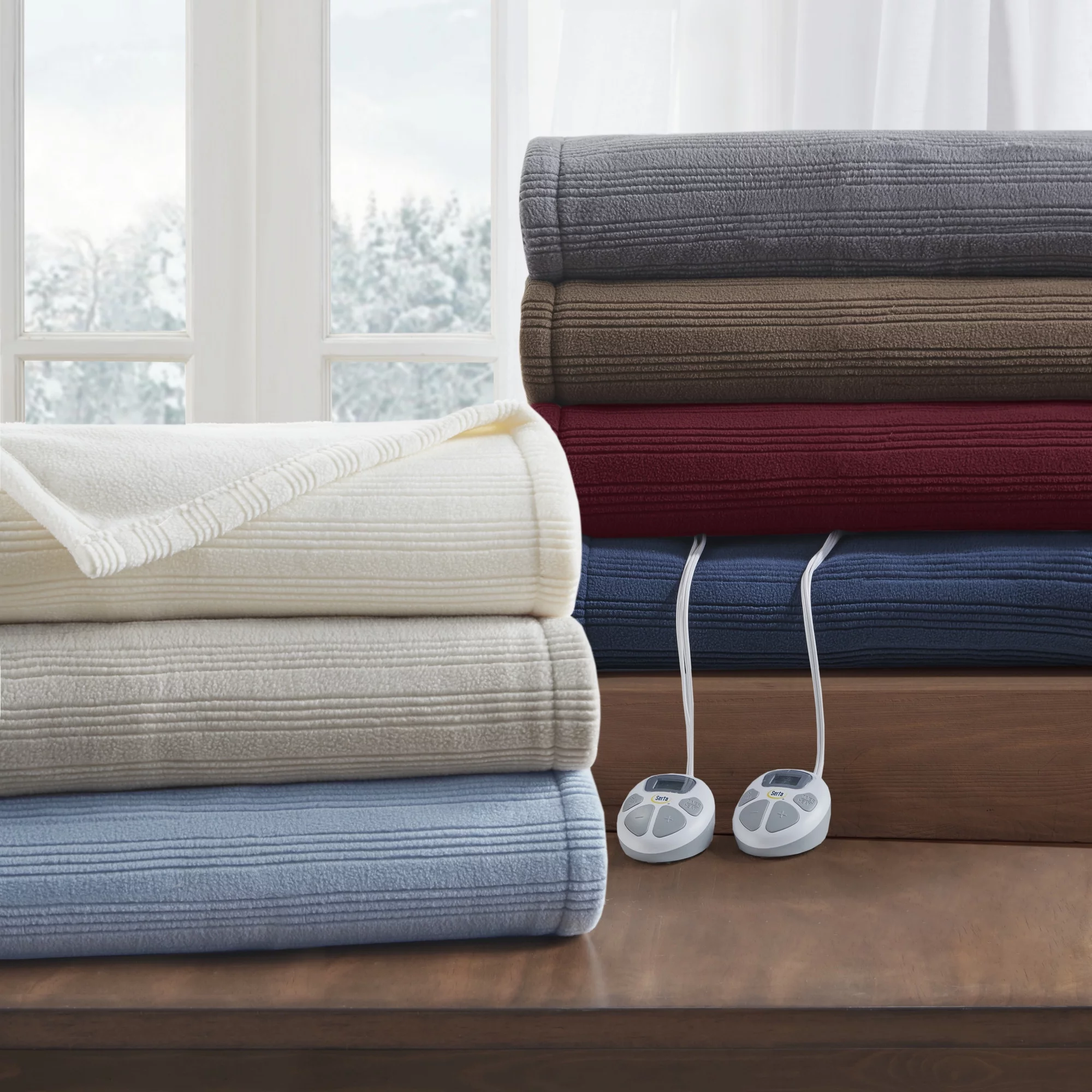 Serta Ribbed Micro Fleece Heated Blanket, Queen, Tan