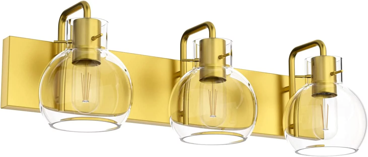 RUO Industrial Bathroom Vanity Lighting Fixtures 3-Lights Farmhouse Matte Black Finish with Globe Clear Glass Vanity Lights Vintage Bath Lighting(Exclude Bulb)