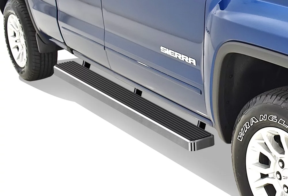 2007-2018 Chevy Silverado/GMC Sierra 1500 Extended Cab/Double Cab\ 2007-2019 2500/3500 HD Ext/Double Cab (Not For 07 Classic Model) Hairline Finish 6 Inch Door to Door Side Bar Side Step Running Board