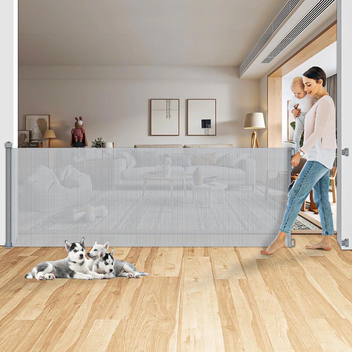 78 Inch Retractable Baby Gate Extra Wide for Large Opening Child Safety Indoor/Outdoor Retractable Mesh 34