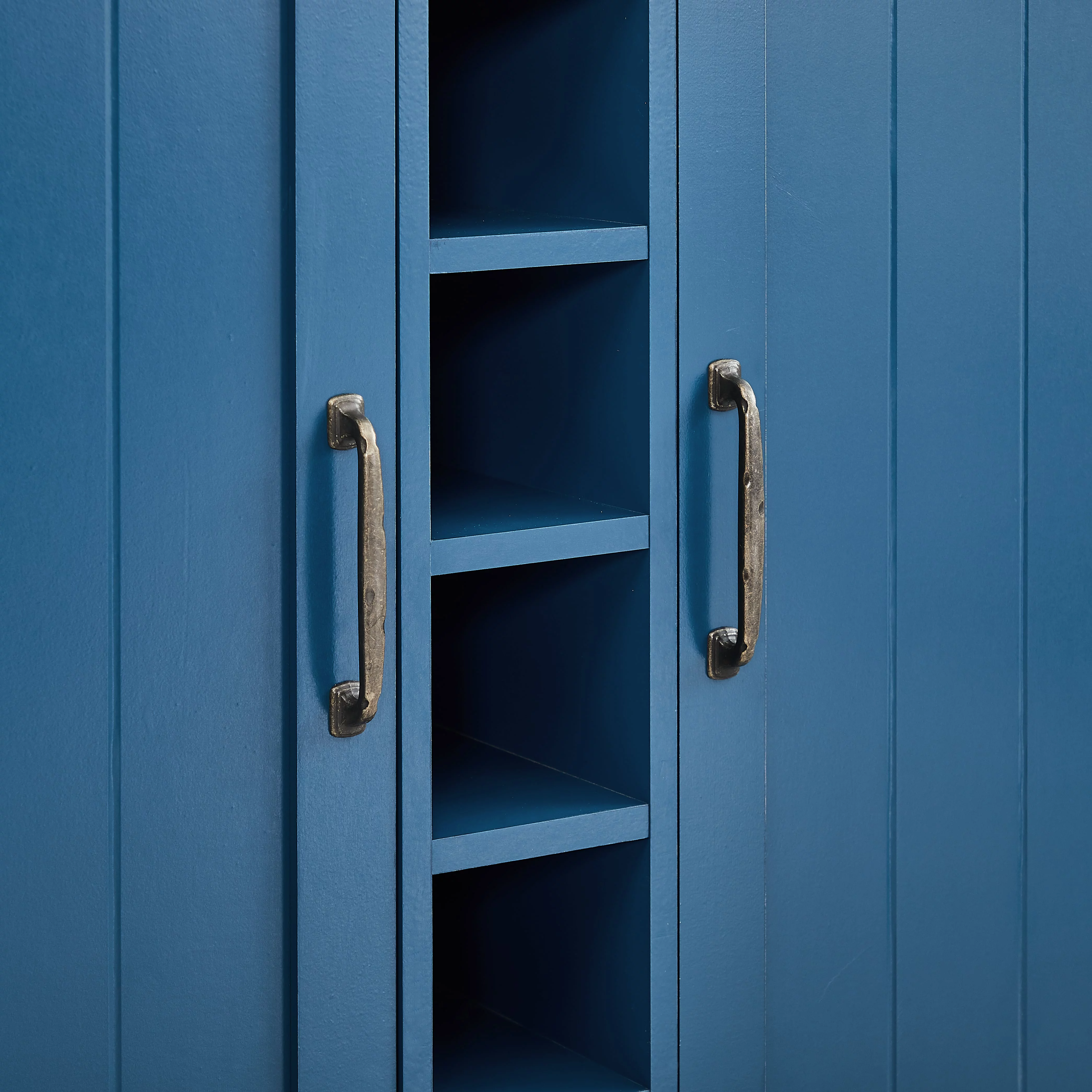 FESTIVO 47 in. Navy Blue Wood Buffet Bar Cabinet with Wine Rack with Marbling Pattern Countertop