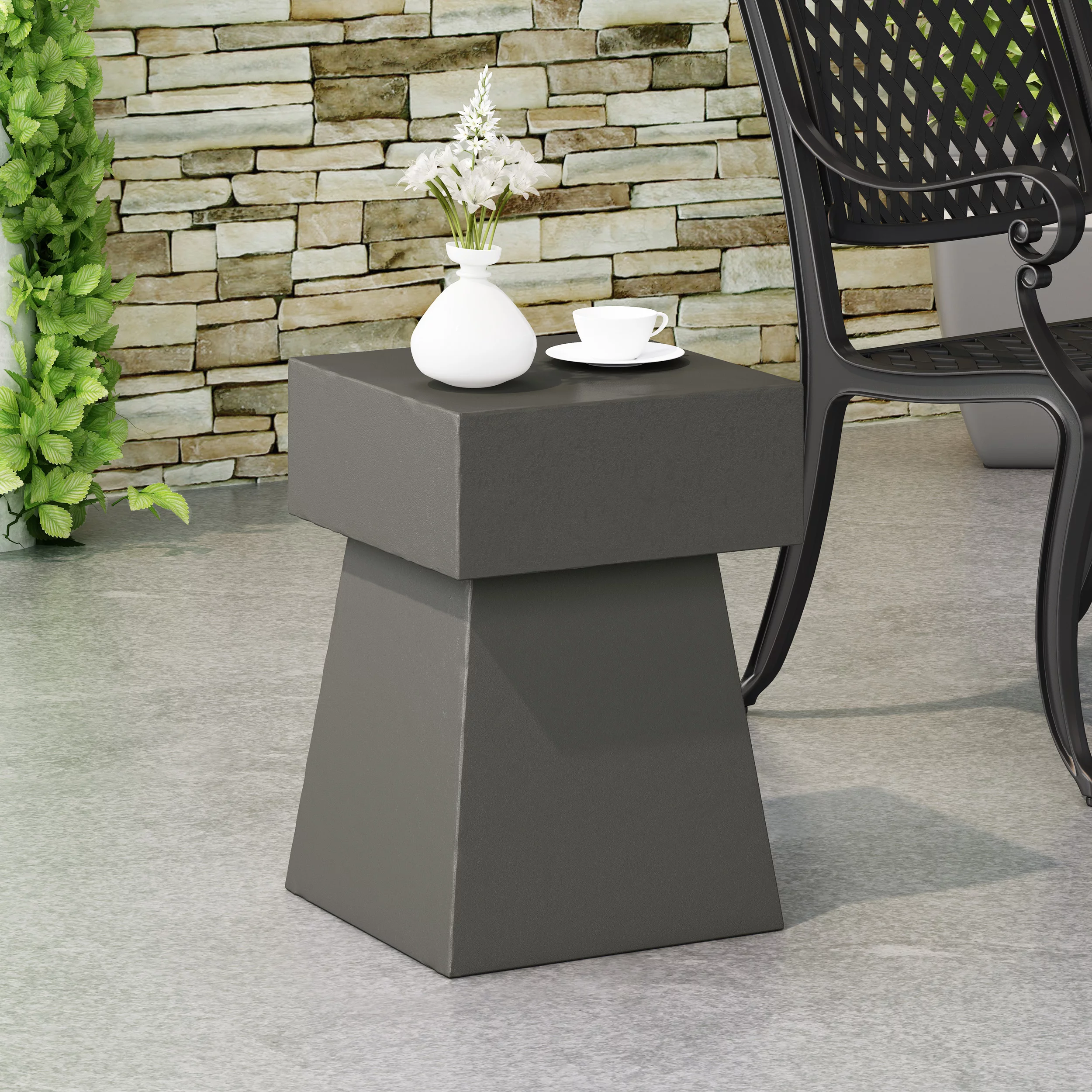 GDF Studio Karrah Outdoor Modern Lightweight Concrete Side Table, Light Gray