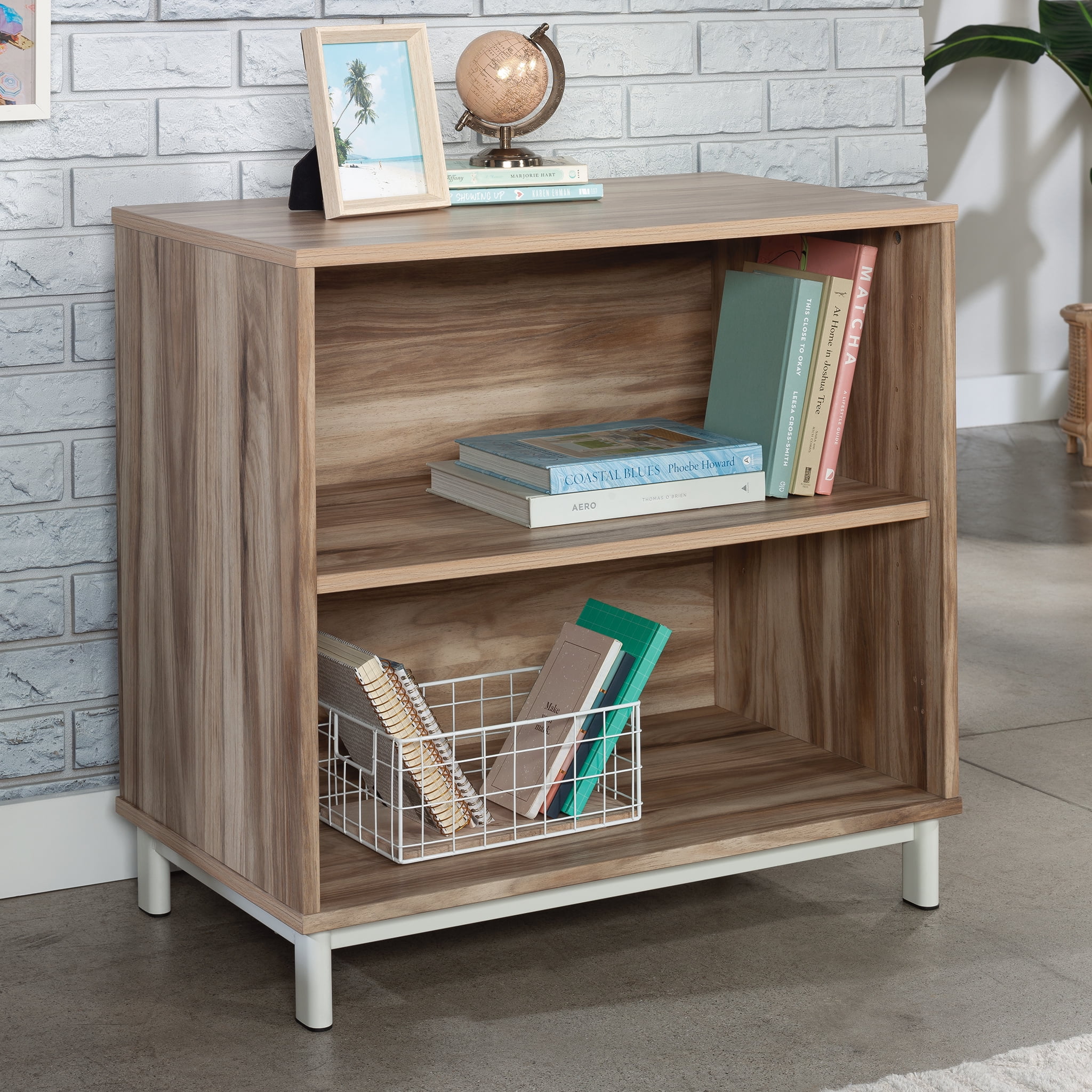 Worksense by Sauder Bergen Circle 2-Shelf Commercial Bookcase, Kiln Acacia Finish