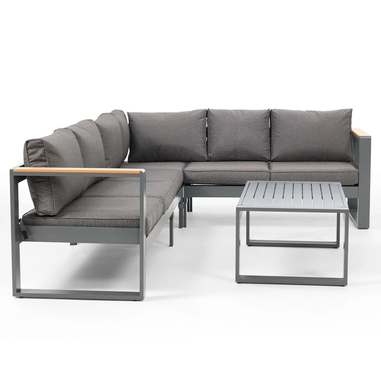 Aoodor 5 Pieces Aluminum Sectional Patio Furniture Set - Modern Outdoor Metal Sofa with Thick Cushions, Weather-Resistant L-Shaped Design, Easy Assembly - Ideal for Balcony, Backyard, and Garden D