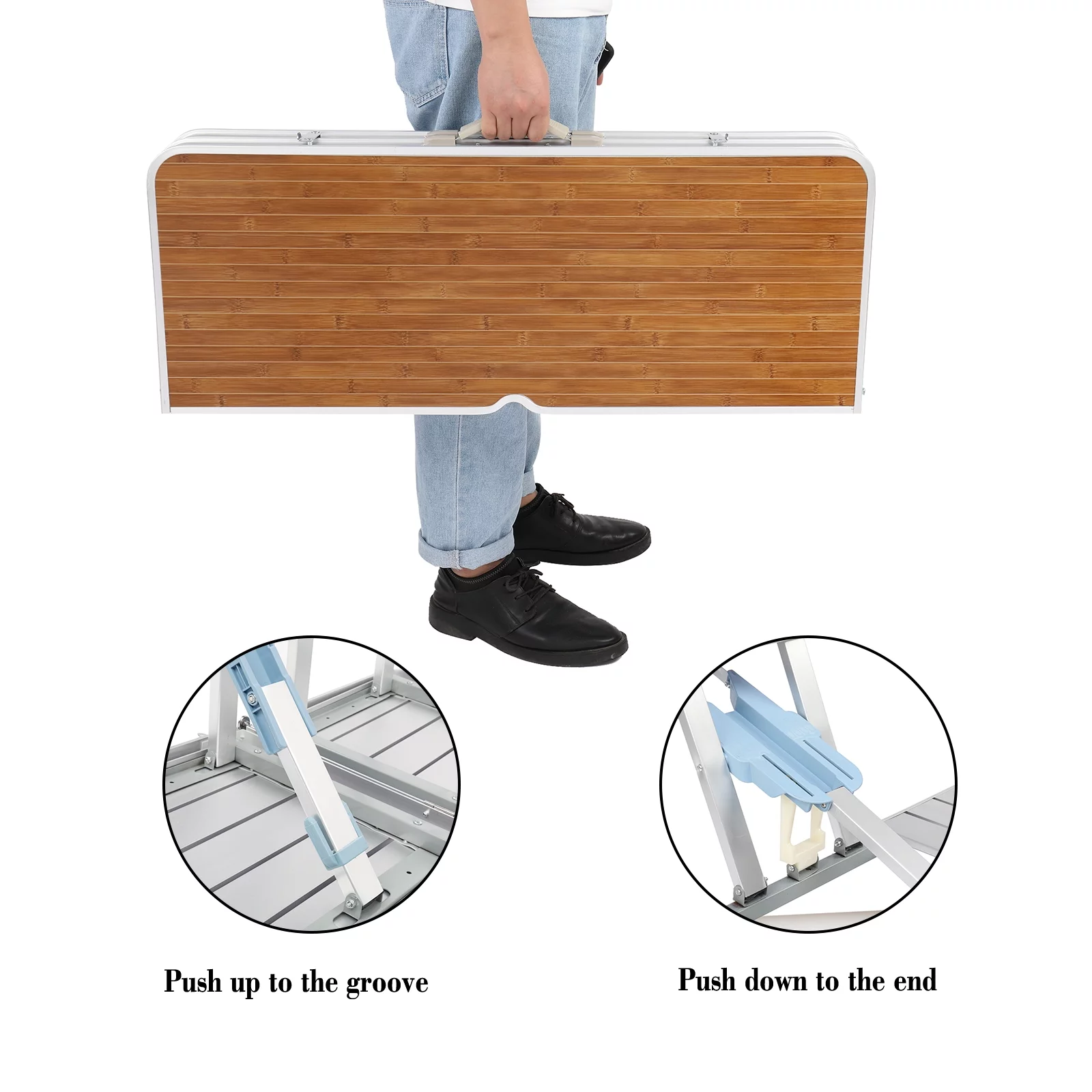 Outdoor Camping Aluminum Alloy Table and Chair Set - Wood Grain Color, Lightweight and Durable, Easy to Carry, Suitable for 2-4 People