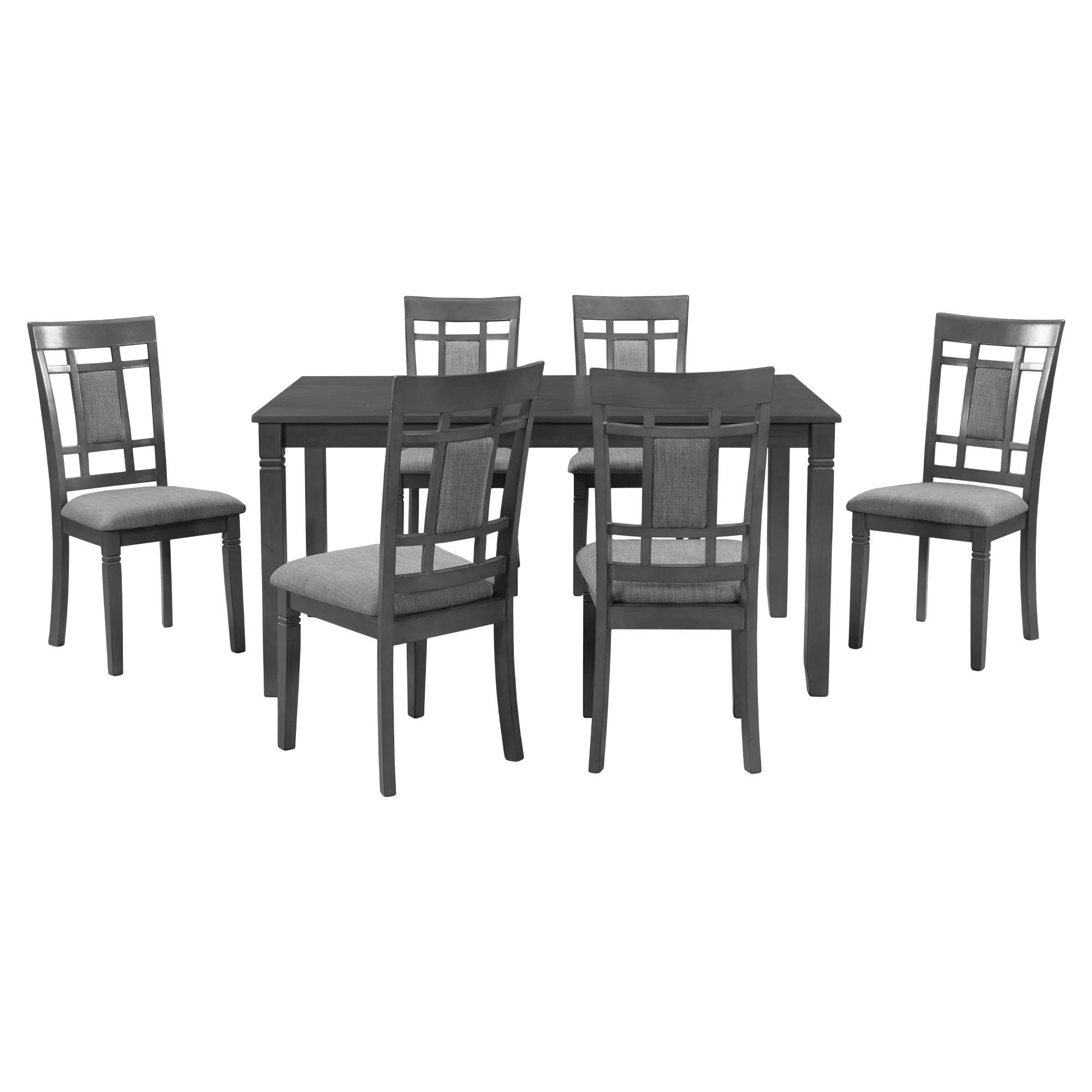 CoSoTower 7-Piece Farmhouse Rustic Wooden Dining Table Set Kitchen Furniture Set with 6 Padded Dining Chairs, Gray